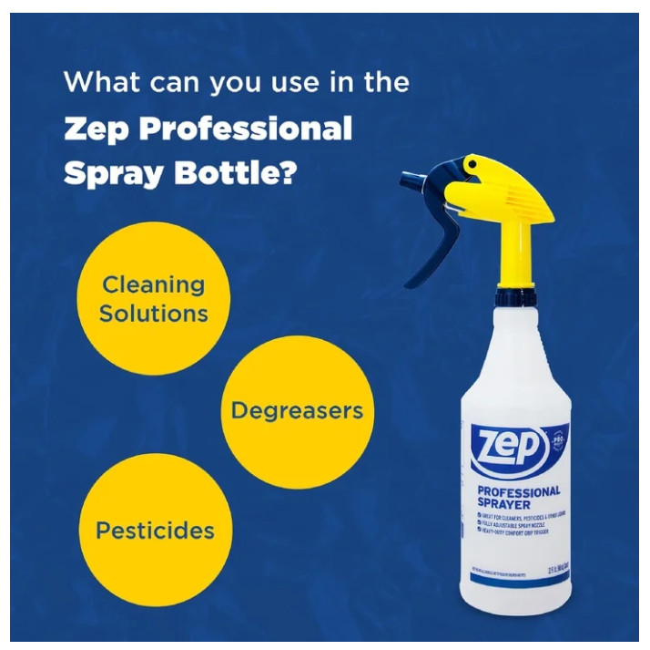 (3 pack) Zep Professional Plastic Spray Bottle, 32 oz, Adjustable Nozzle, Comfor