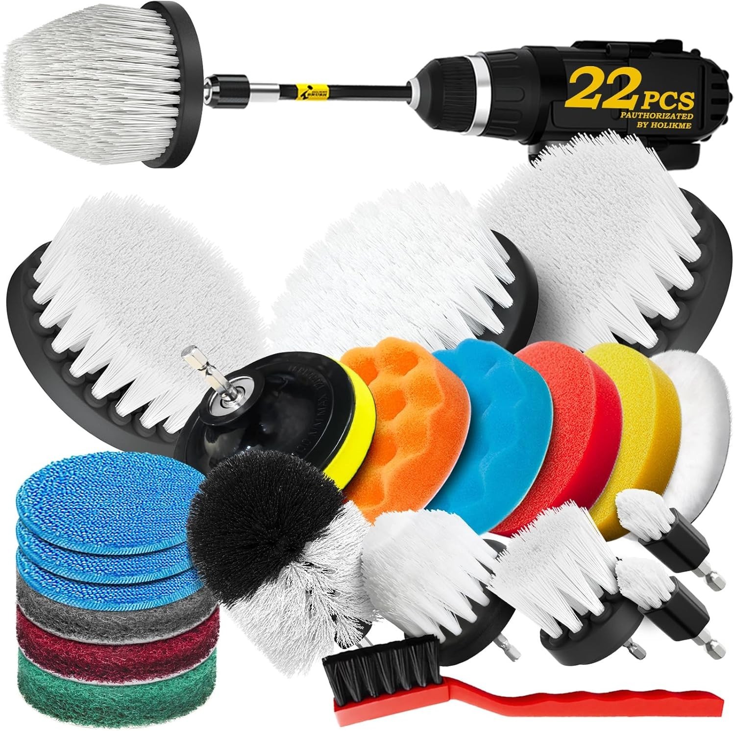 22Pack Drill Brush Attachments Set, Scrub Pads & Sponge, Buffing Pads, Power …