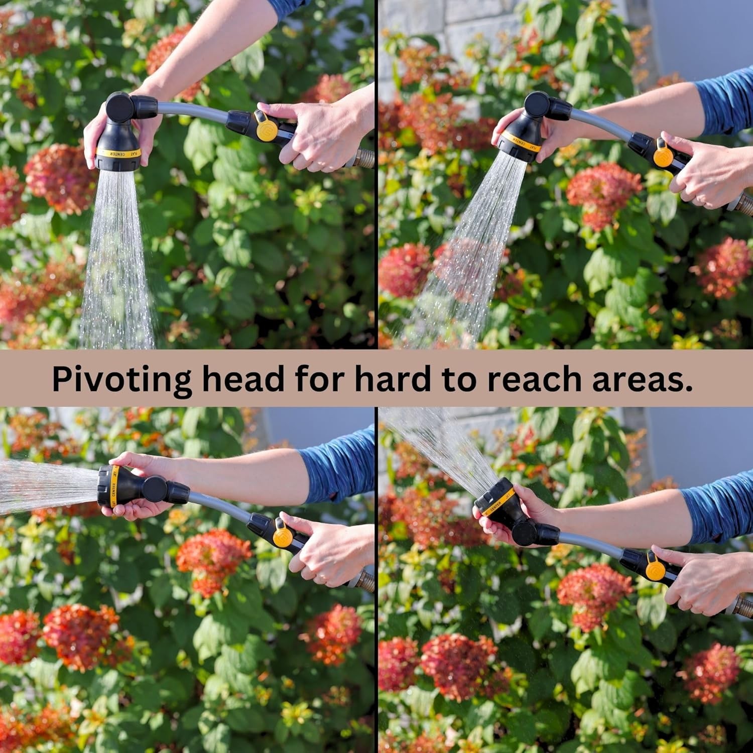 16″ Pivoting Watering Wand 8 Spray Patterns Metal Hose Nozzle Black Yellow
