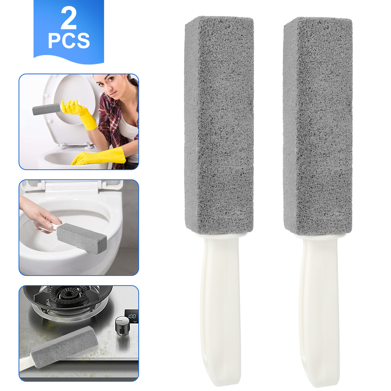2 Pcs Heavy Duty Handle Pumice Stone Cleaner Toilet Scouring Stain Remover Tools