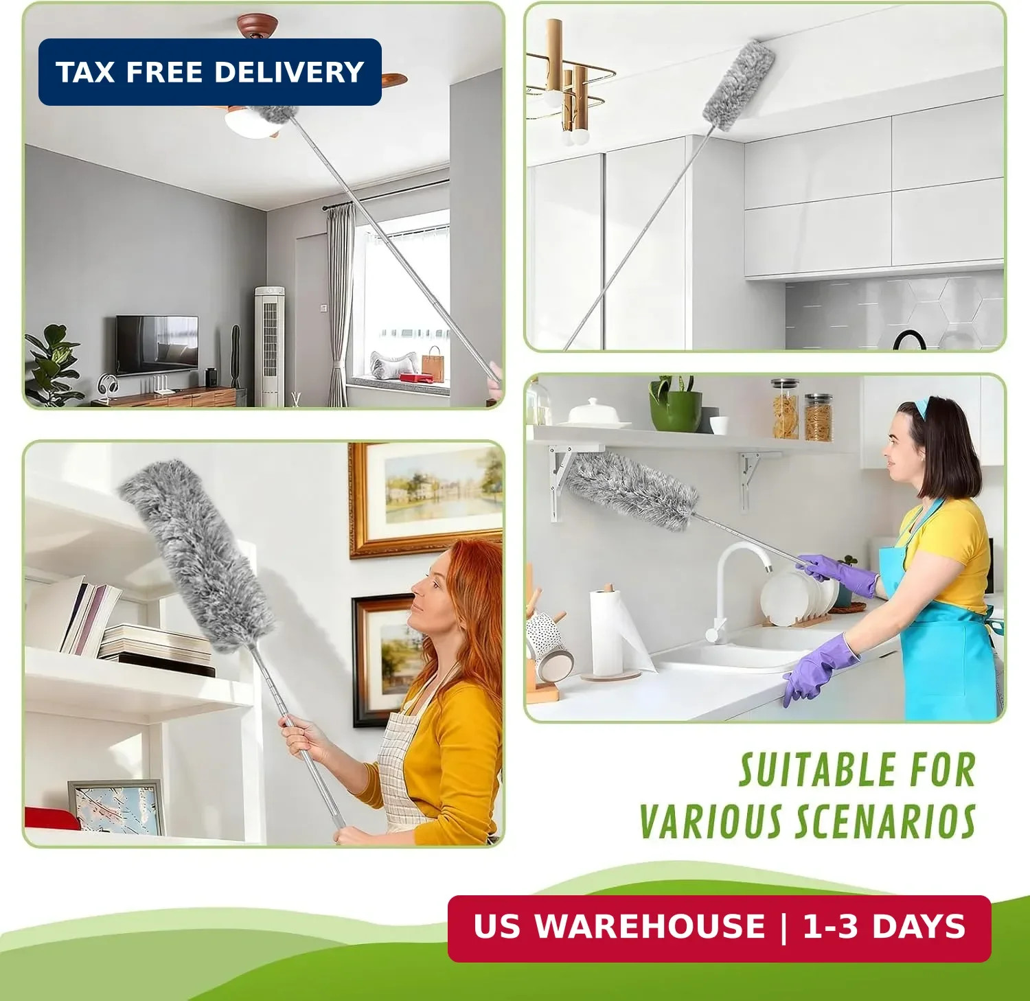 100-inch Duster with Extension Pole, 9-in-1 Cobweb Duster Kit Includes Spider We