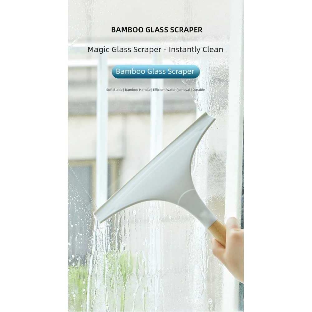 Glass and Window Scraper with Wooden Handle and Soft TPR Blade for Home Use