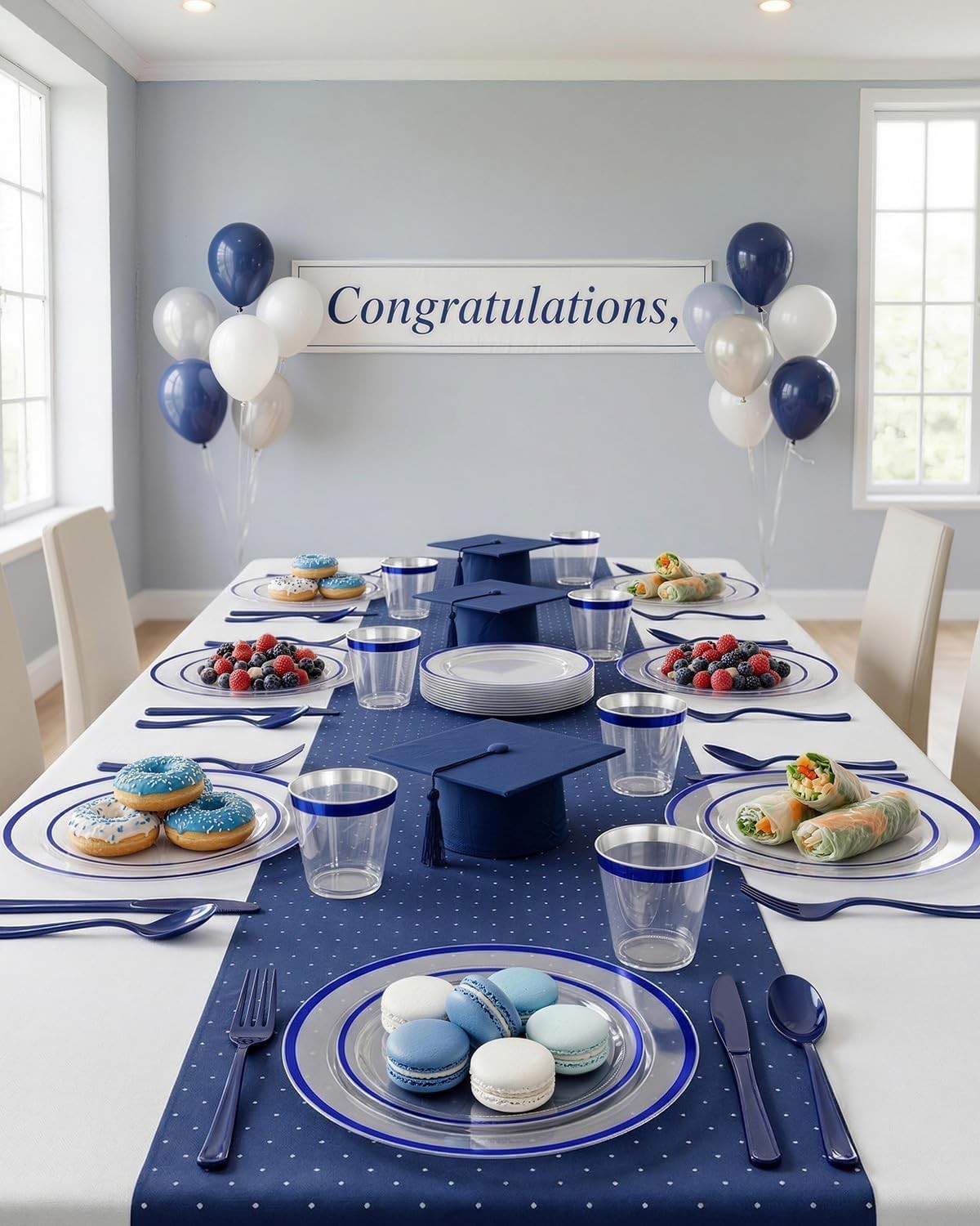 BESTVIP 350PCS Plastic Clear Blue Plates for Party, Disposable Dinnerware Set
