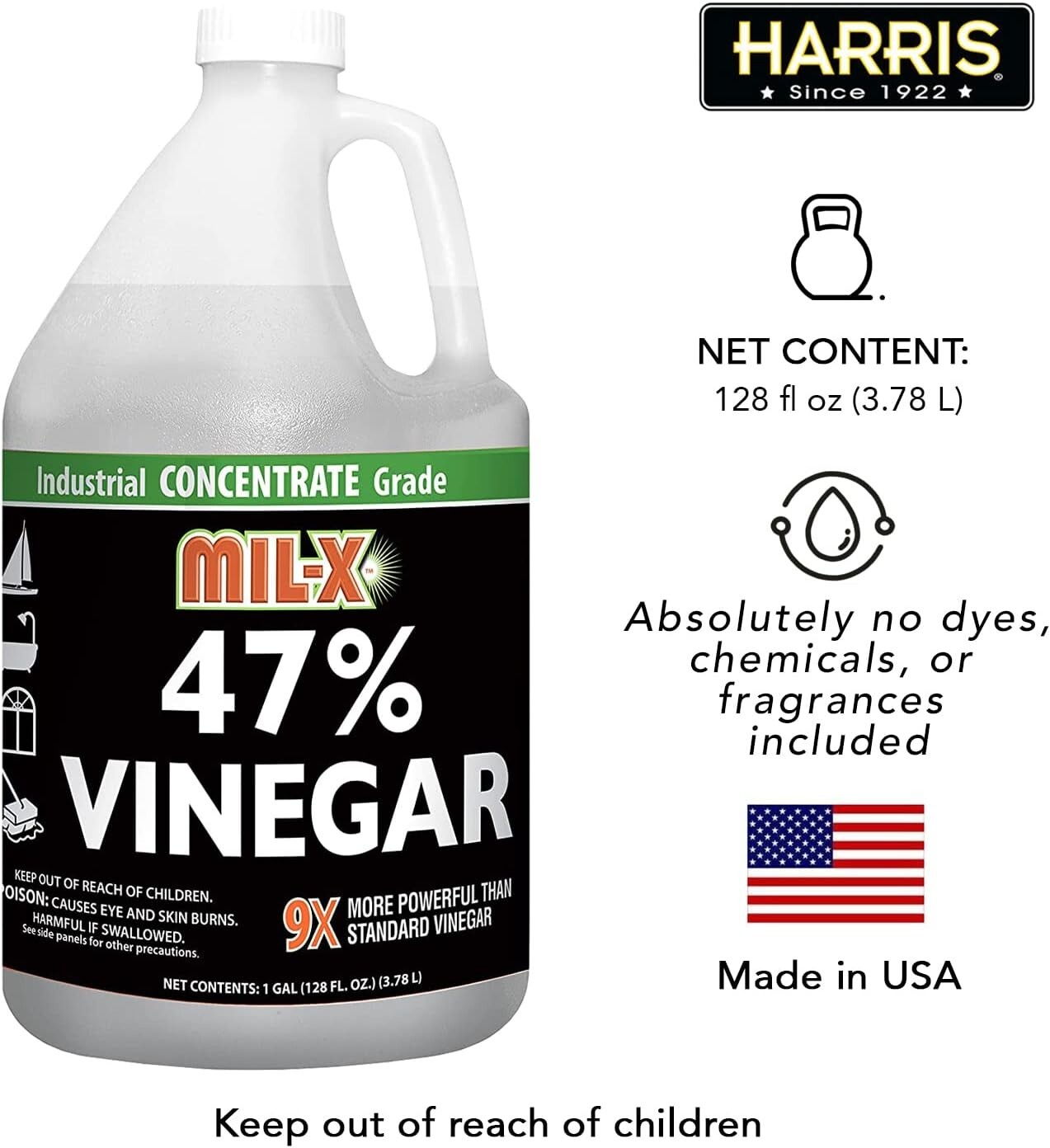 47% Vinegar, Ultra Concentrated, Industrial, Extra Strength, 1 Gallon, 10X Power