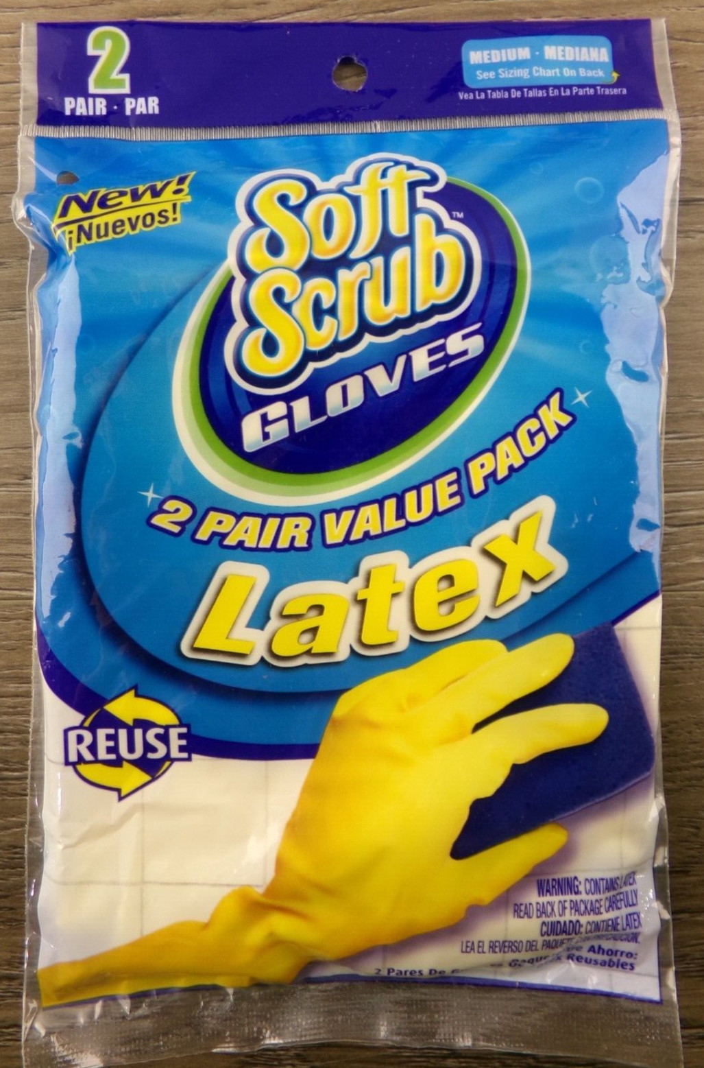 Lot of 6 Soft Scrub Reusable Latex Gloves 2 Pair per Pack=12 Pair, Medium New A2