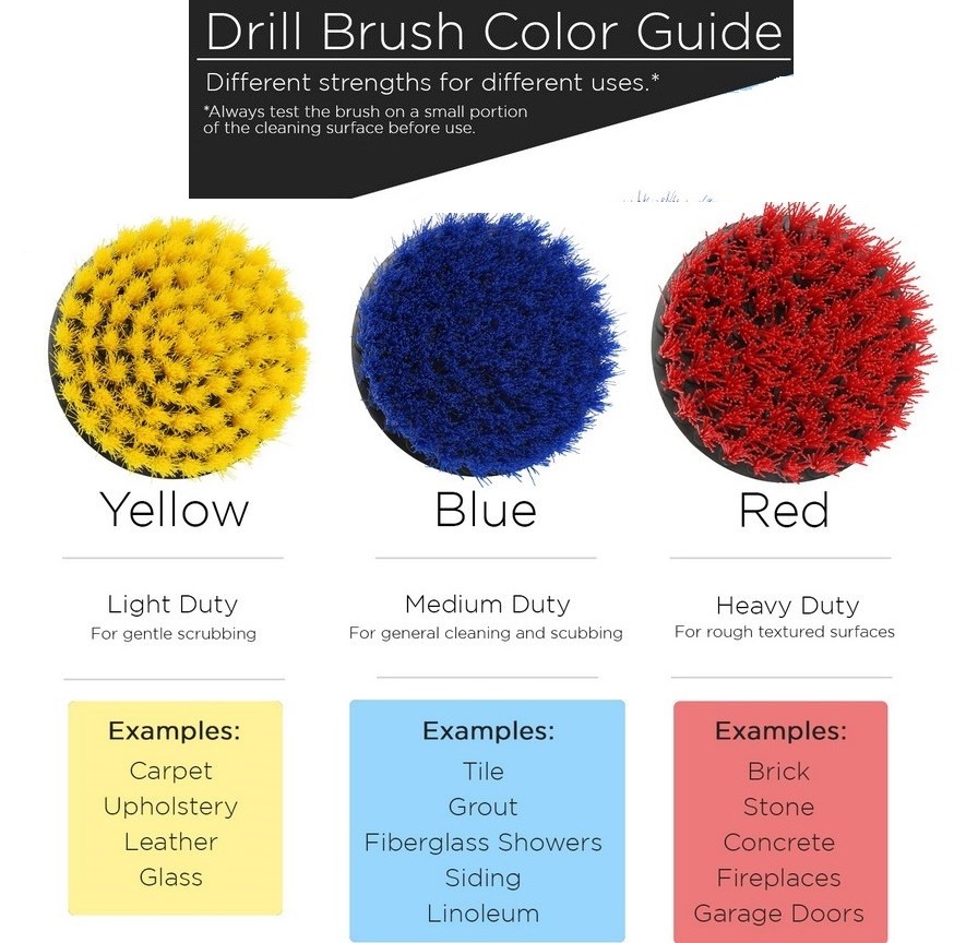 5inch 3 Piece Light, Medium, Heavy Power Scrubbing Brush Drill Attachment