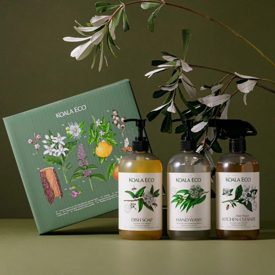 Koala Eco Gift Set of 3 Includes: Kitchen Cleaner, Dish Soap, Hand Wash, Beautif