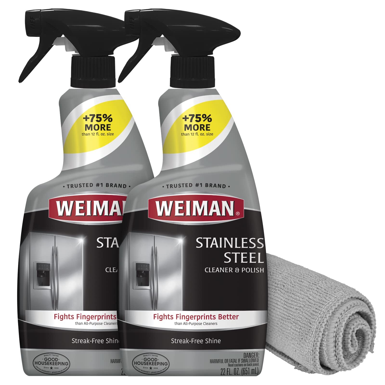 Weiman Stainless Steel Cleaner 3 Piece Set Streak Free Polish Wipes Towel