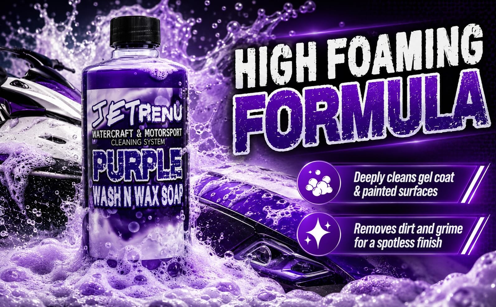 Jet Renu Purple Wash and Wax – 1 Gallon – High Foaming Car Wash Soap with Bra…
