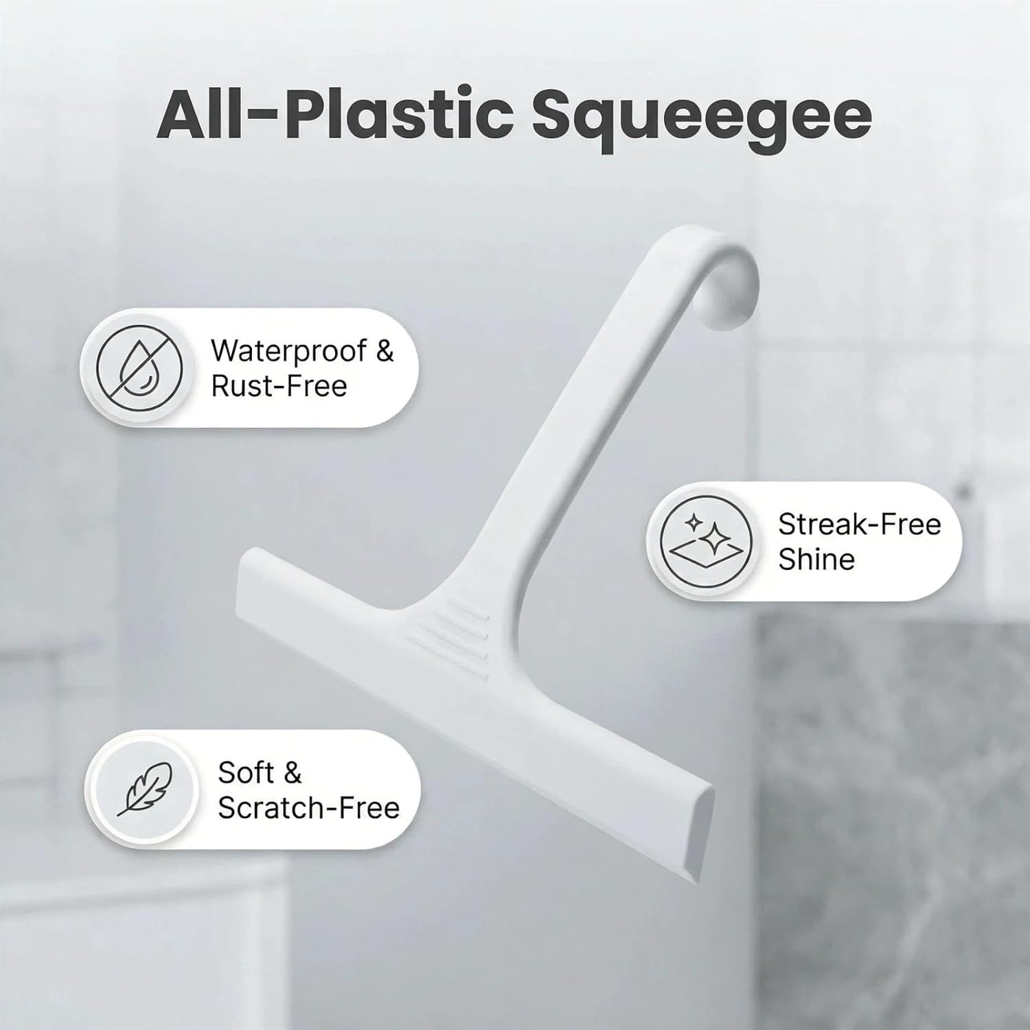 Silicone Shower Squeegee with Built-in Hook and Holder 10 Inch All in One Design