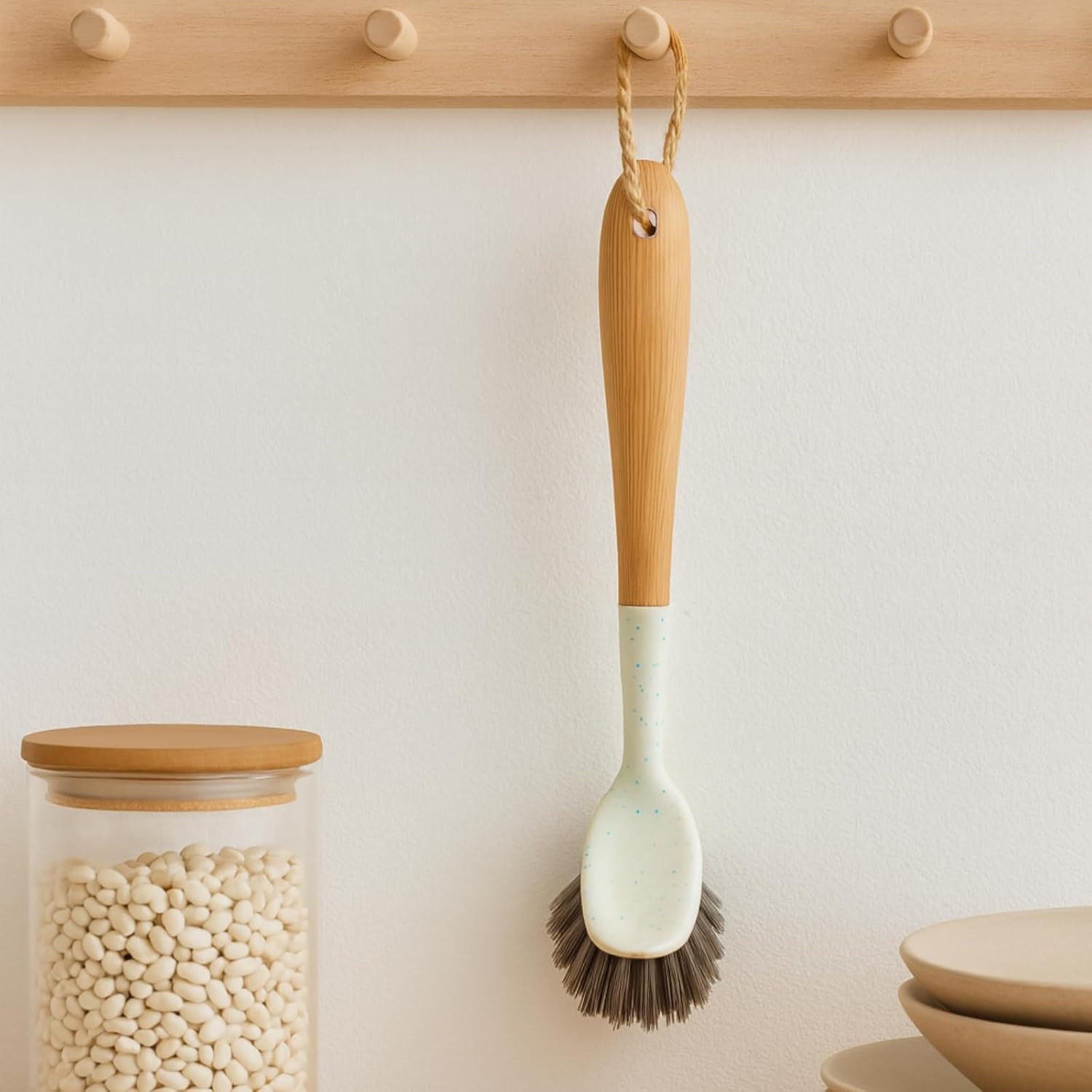 1pc Dish Brush with 9 Inch Bamboo Handle Household Essentials Cleaning Supplies