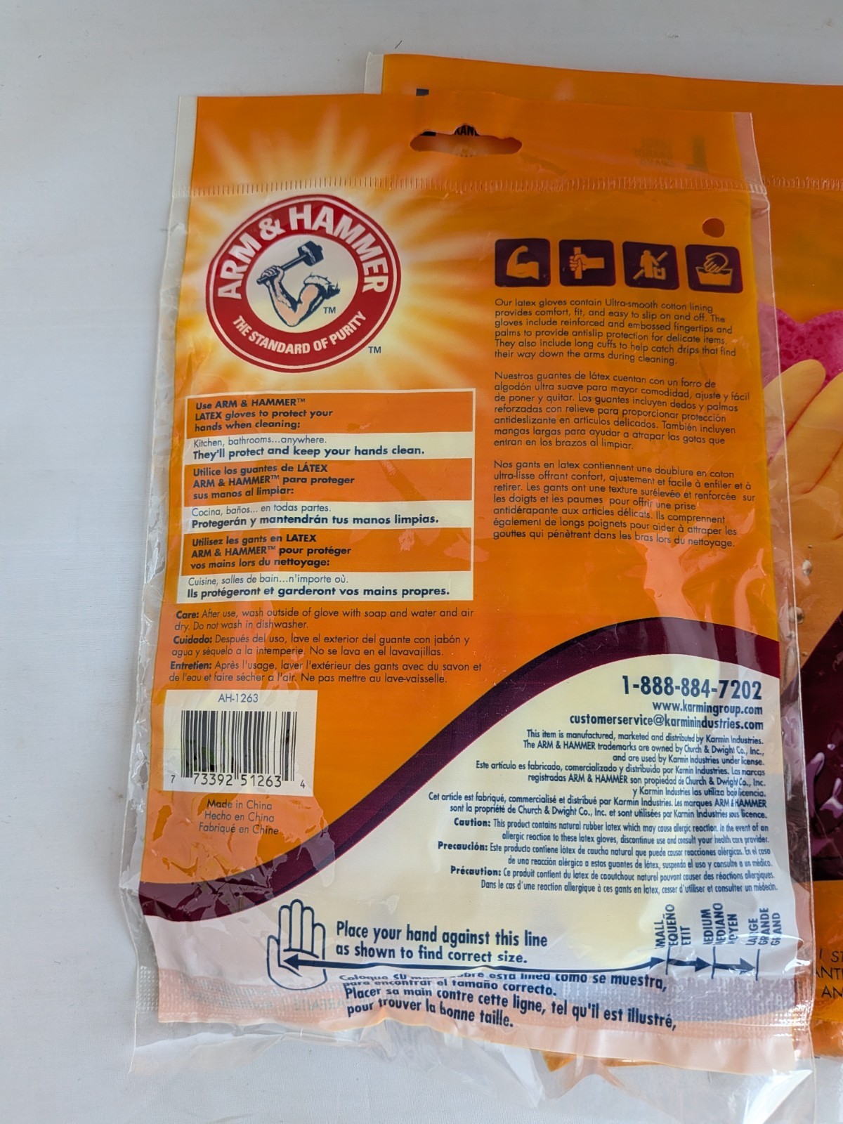 4 packages (4 pairs) Arm & Hammer HouseHold Latex Cleaning Gloves LARGE AH1263