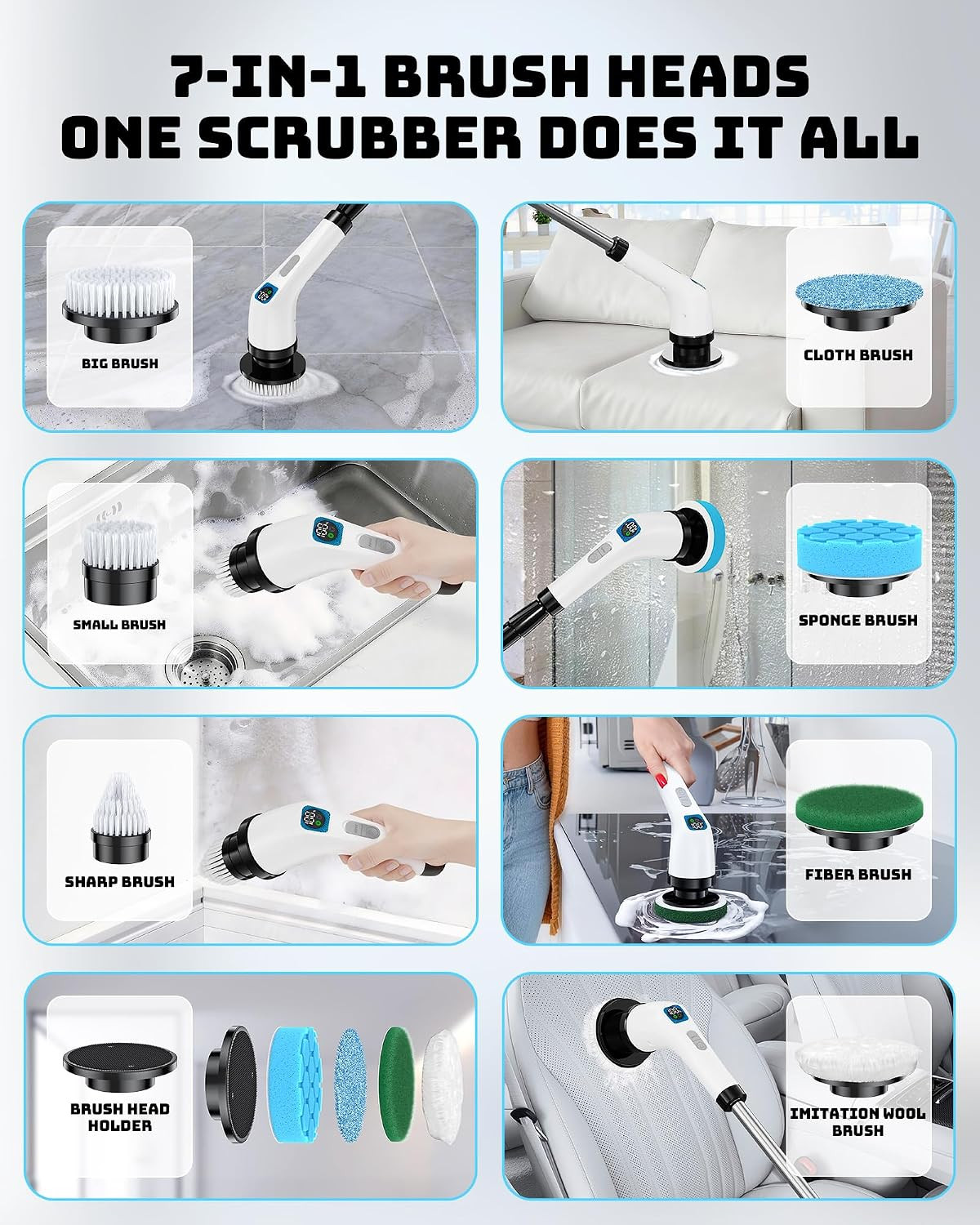 Electric Spin Scrubber for Bathroom | Shower Cleaner Brush with Long Handle | Du