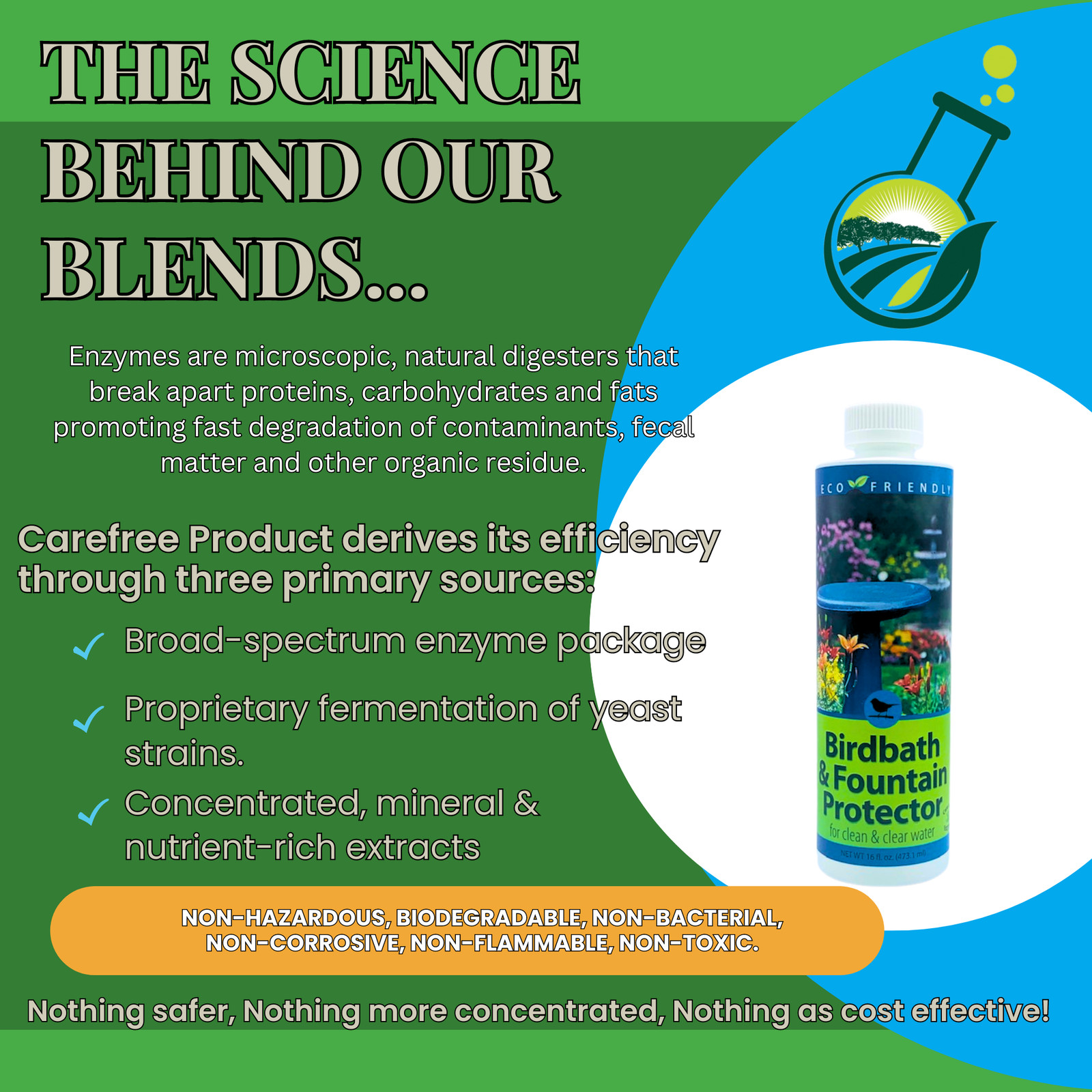 Natural Bird Bath & Fountain Protector | Keeps Water Clear & Slime-Free | 8 oz &