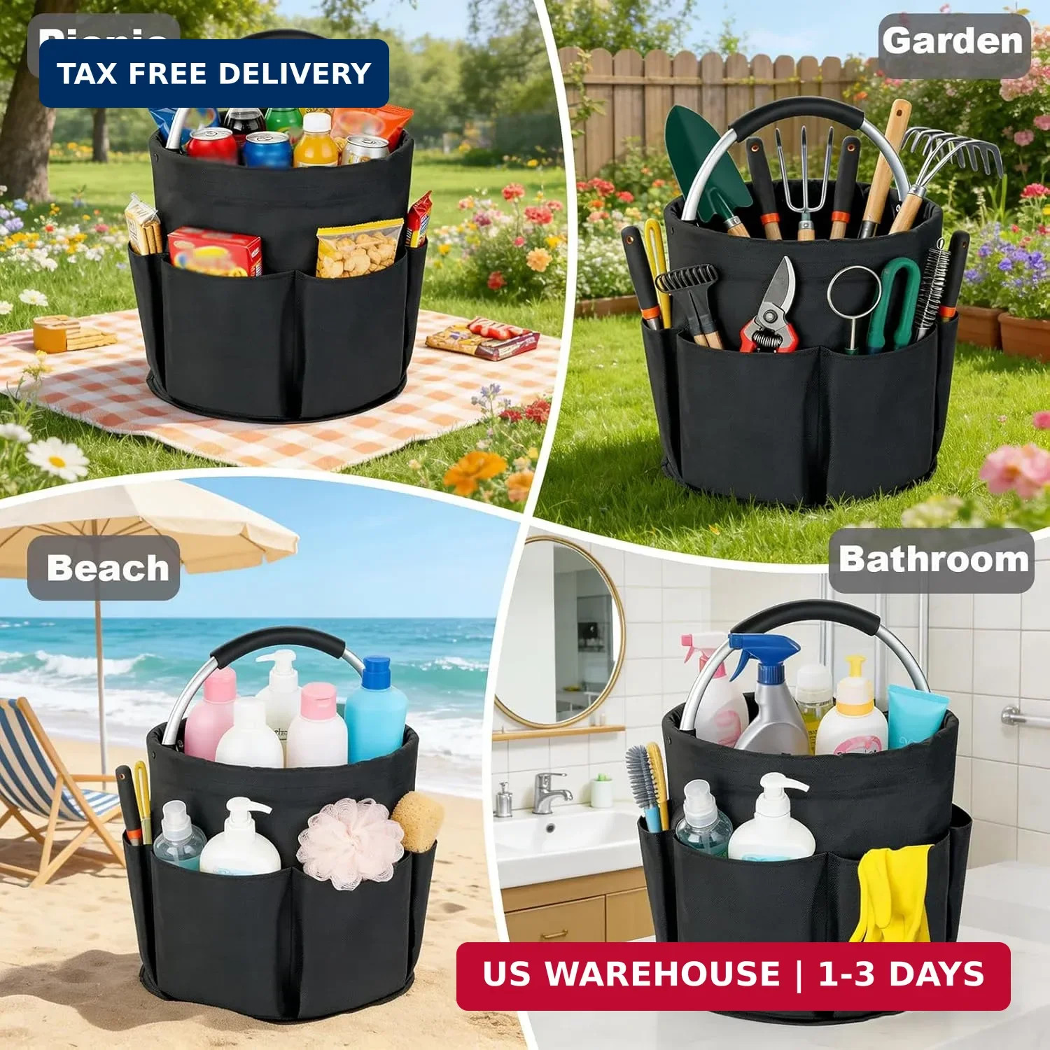 Cleaning Caddy with Handle, 17L Foldable Cleaning Supplies Organizer, Portable S