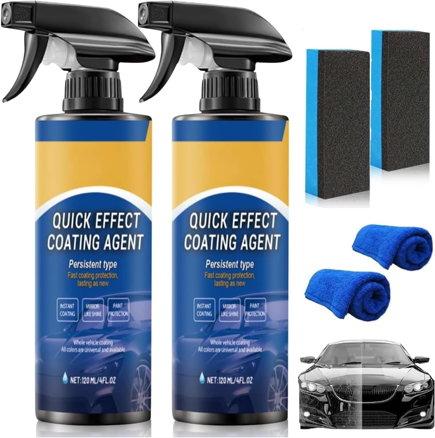 Quick Effect Car Coating Spray 2 Pack, Waterless Wash Polish, Paint Protection