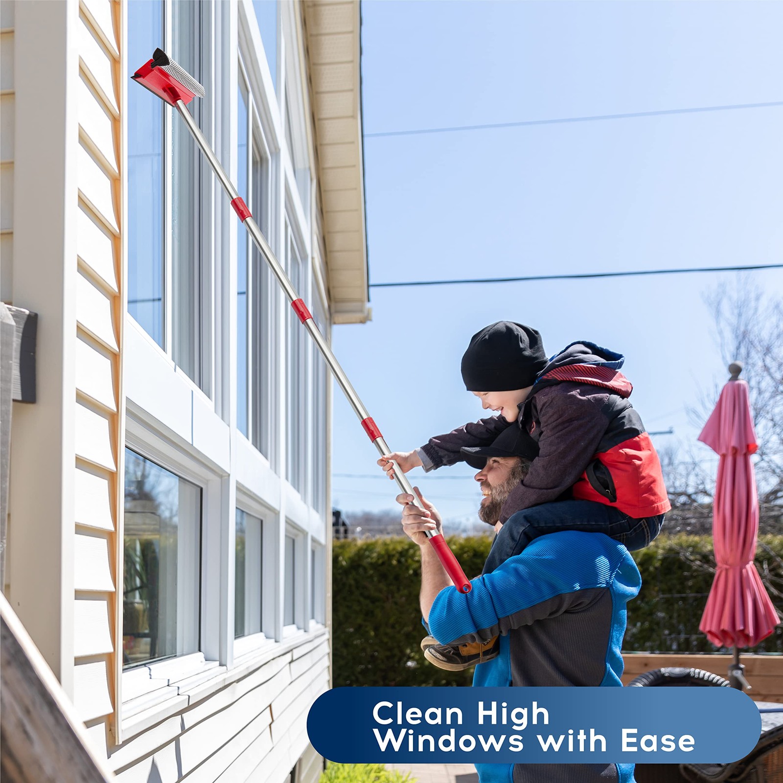 Window Squeegee, 2-in-1 Window Cleaner with 55″ Extension Poles, Window Washi…