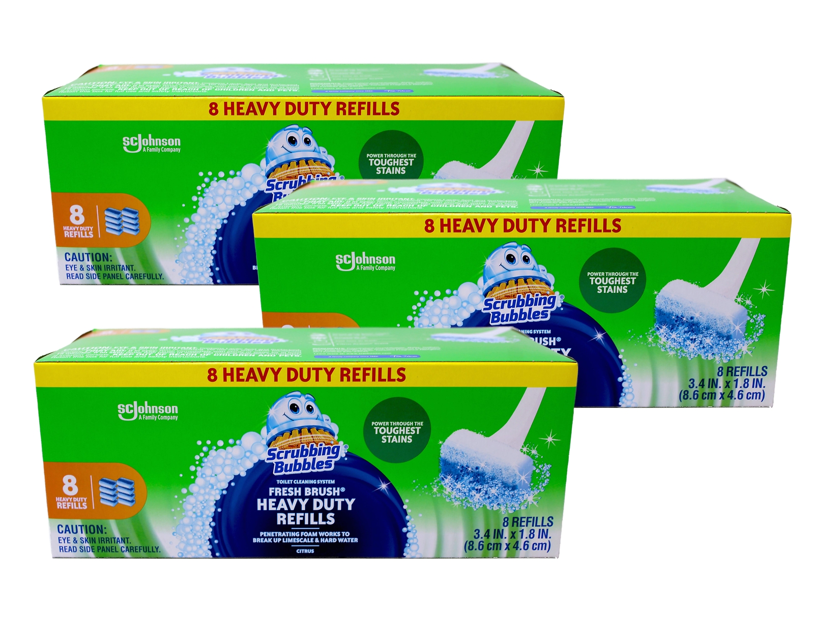 3 Pack Scrubbing Bubbles Fresh Brush Heavy Duty Flushable Refills Citrus, 8 Pads