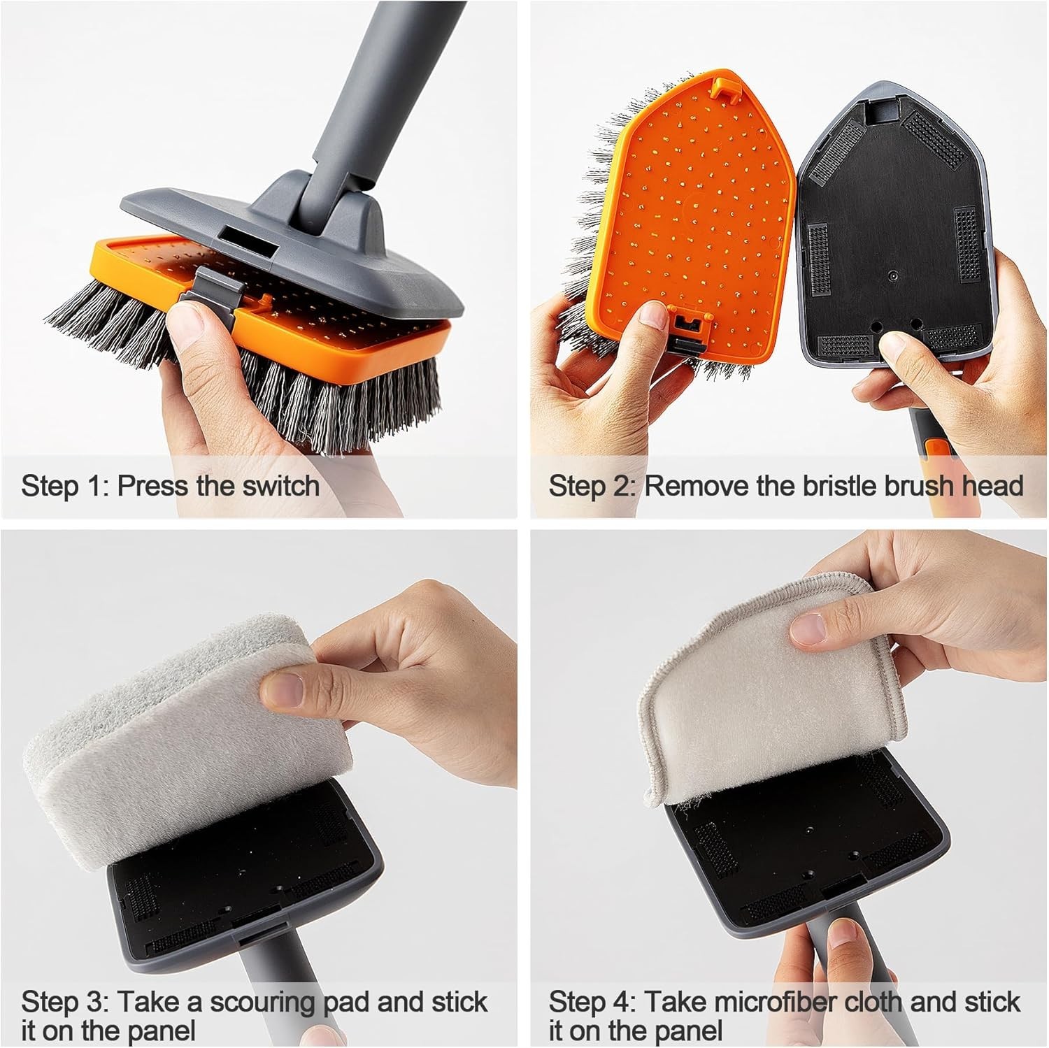Tile Tub Scrubber Brush with 3 Different Function Cleaning Heads and 56″ Exte…