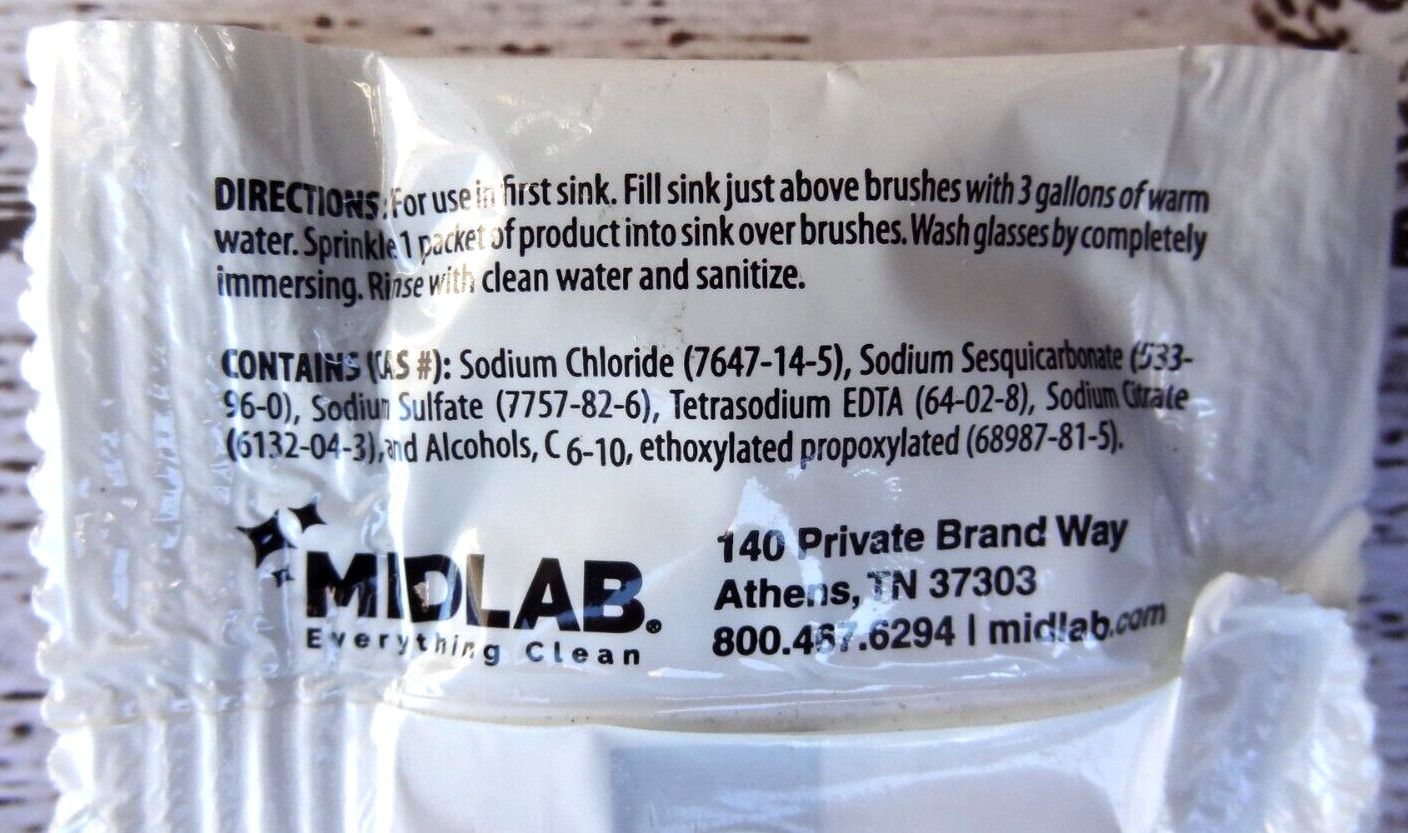 10/pk Maxim BG-25 Bar Glass Cleaner Electric Brush Detergent – 0.5 oz. Packet