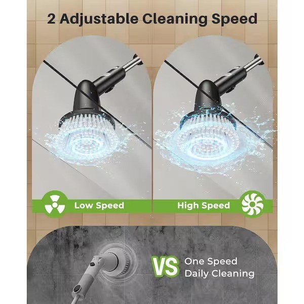 Electric Spin Scrubber Cordless for Bathroom Kitchen Tile Car-Waterproof 2 Speed