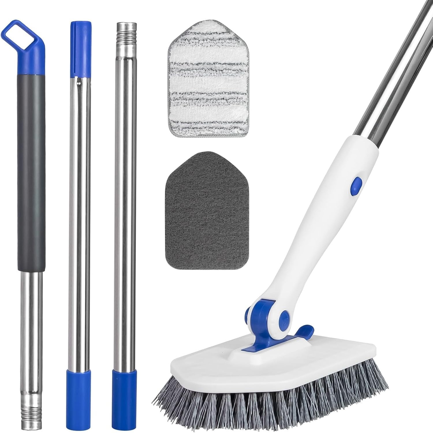 3-in-1 Tub Tile Scrubber Brush with Telescopic Pole & Pads for Bathroom, Sink