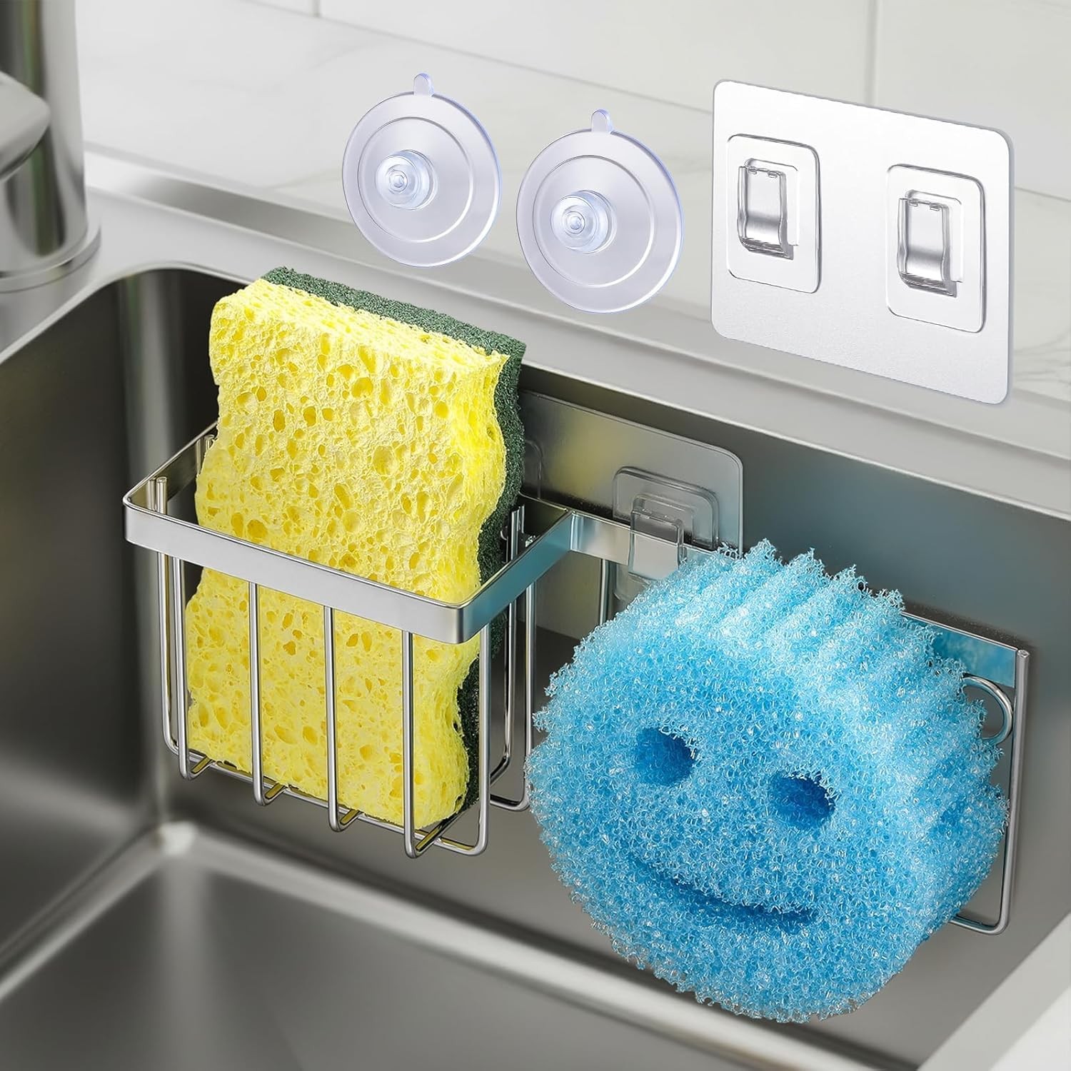 Space Saving] Sponge Holder for Kitchen Sink, Great for Scrub Daddy / Scrub