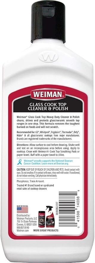 Weiman Glass Cooktop Heavy Duty Cleaner & Polish – Shines and Protects Glass/Cer