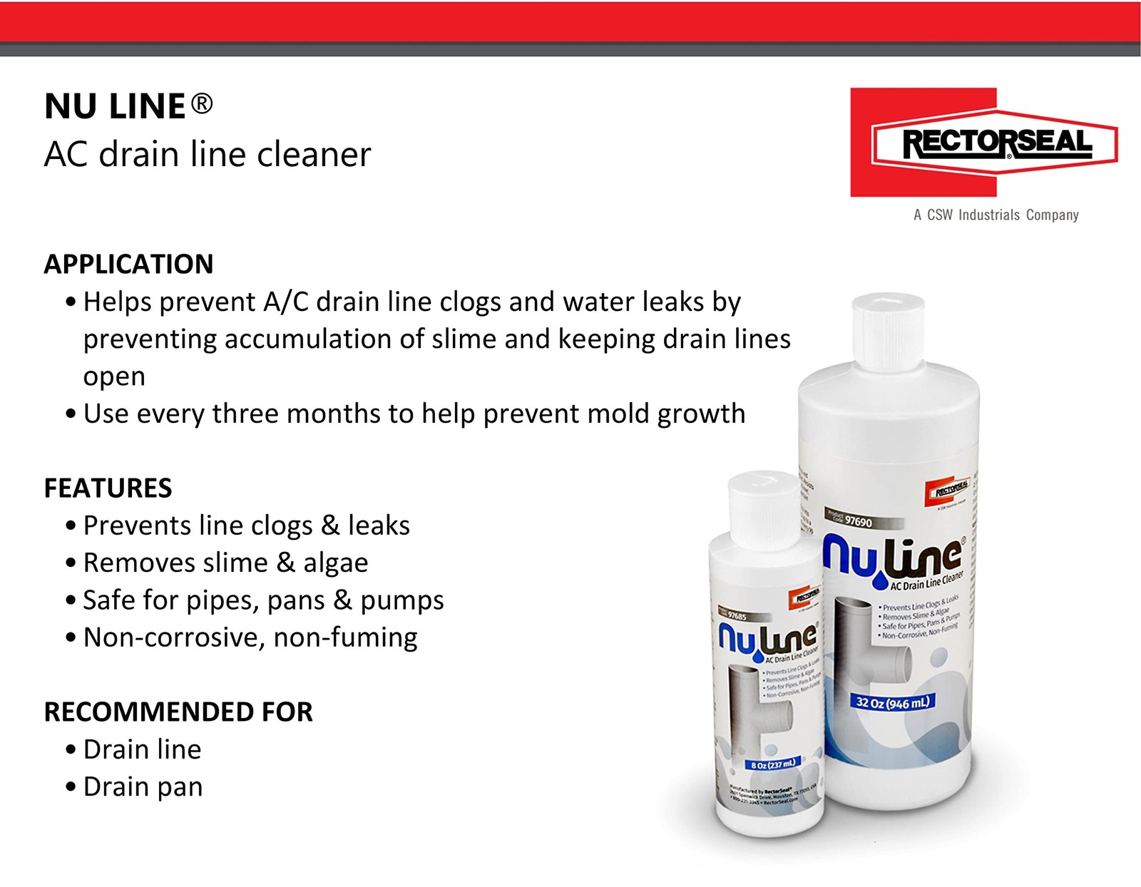 Nu Line AC Drain Cleaner 8oz Pack of 4 Prevent Clogs Remove Build Up Non