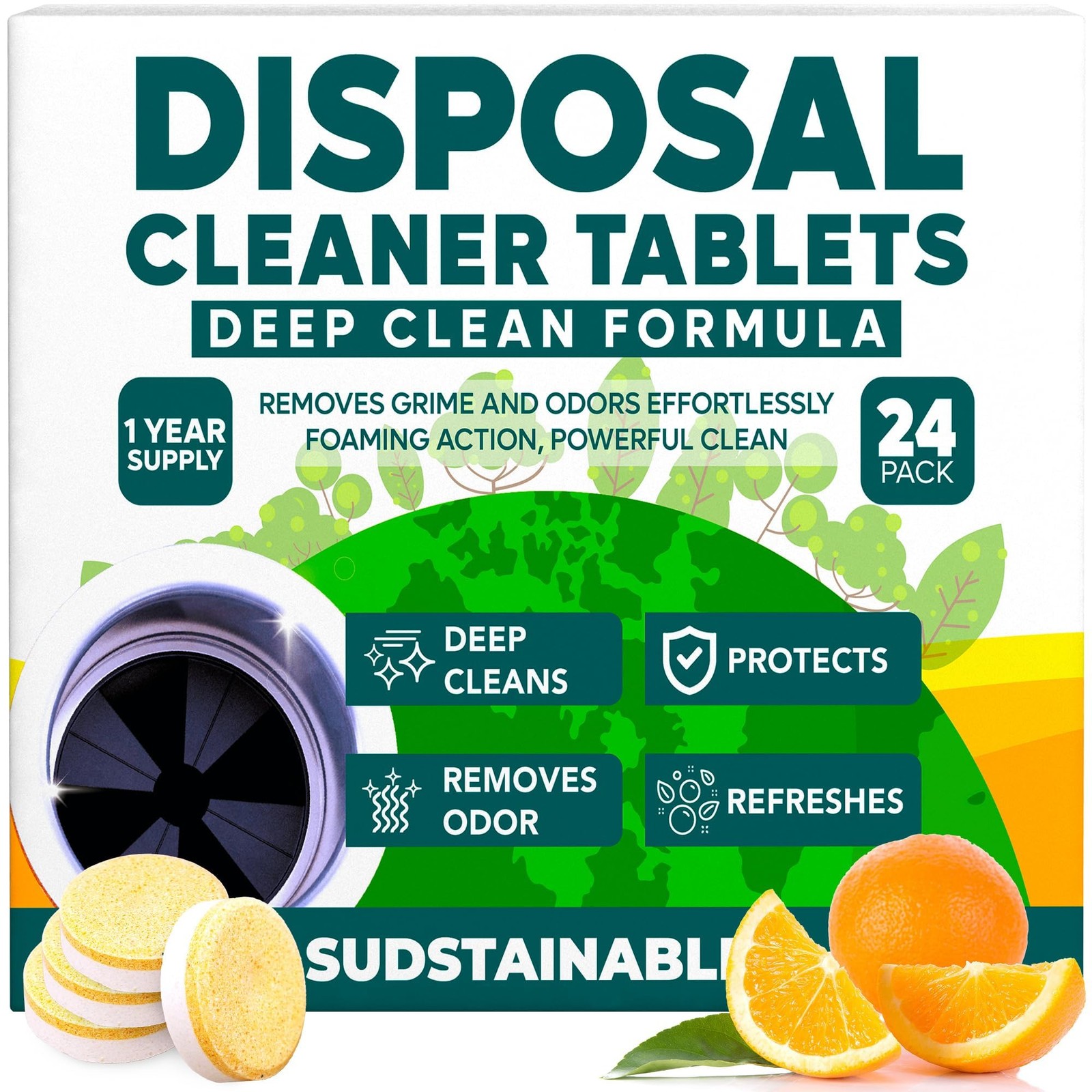 Garbage Disposal Cleaner Tablets 24-Pack – Sink Cleaner and Deodorizer, Dispo…