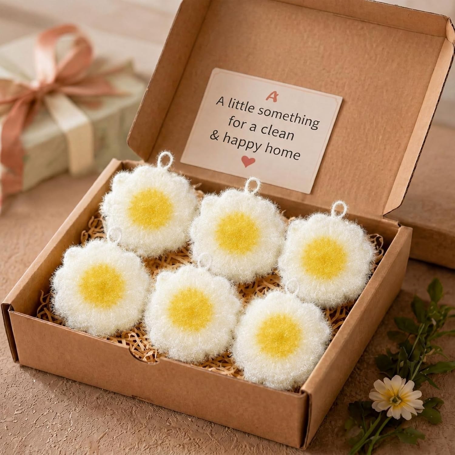 6 Piecs Fun Daisy Shape Dish Sponge Gifts Dual Sided Non Scratch Daisy Dish