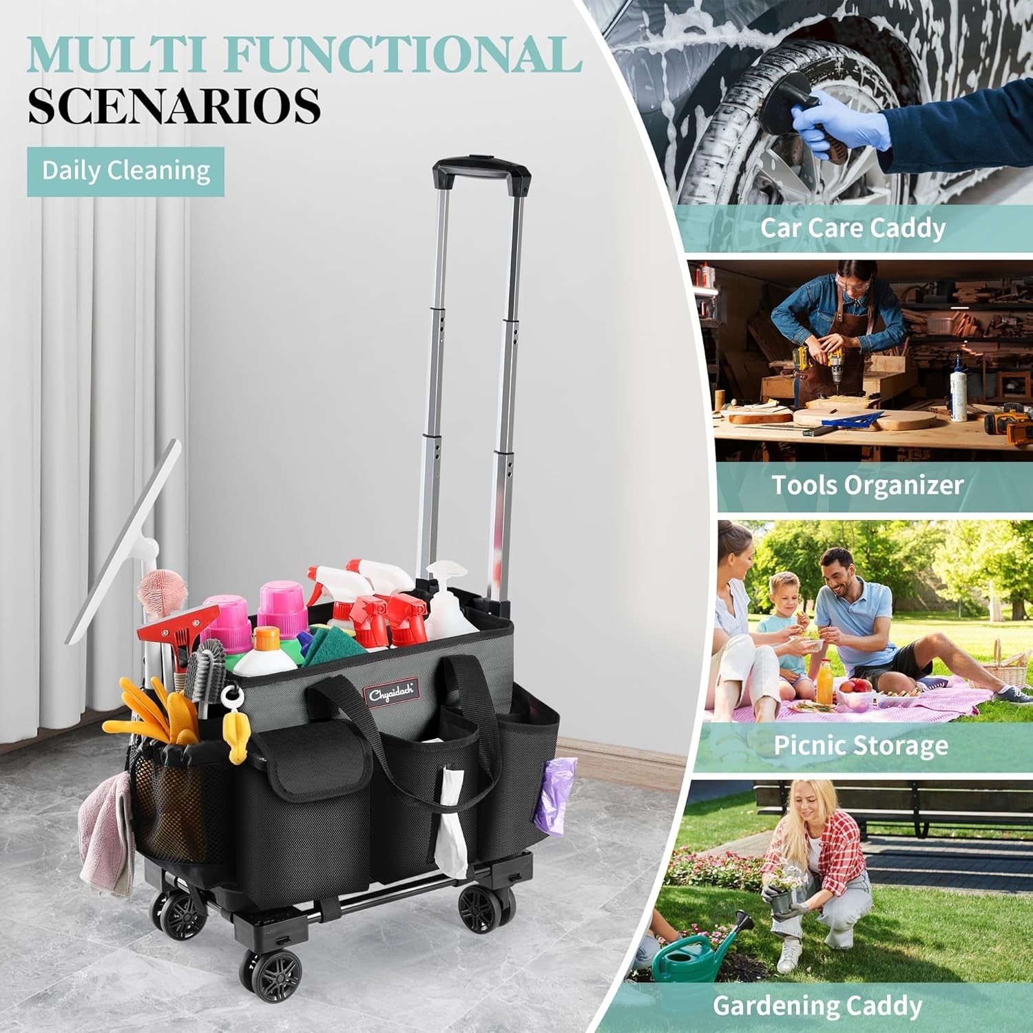 Large Capacity Wheeled Cleaning Caddy – Perfect for Home, Car, Office, and More