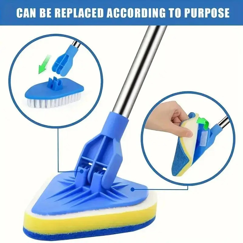 2 in 1 Retractable Bathroom Cleaning Brush Set 3 Sponge Heads Kitchen