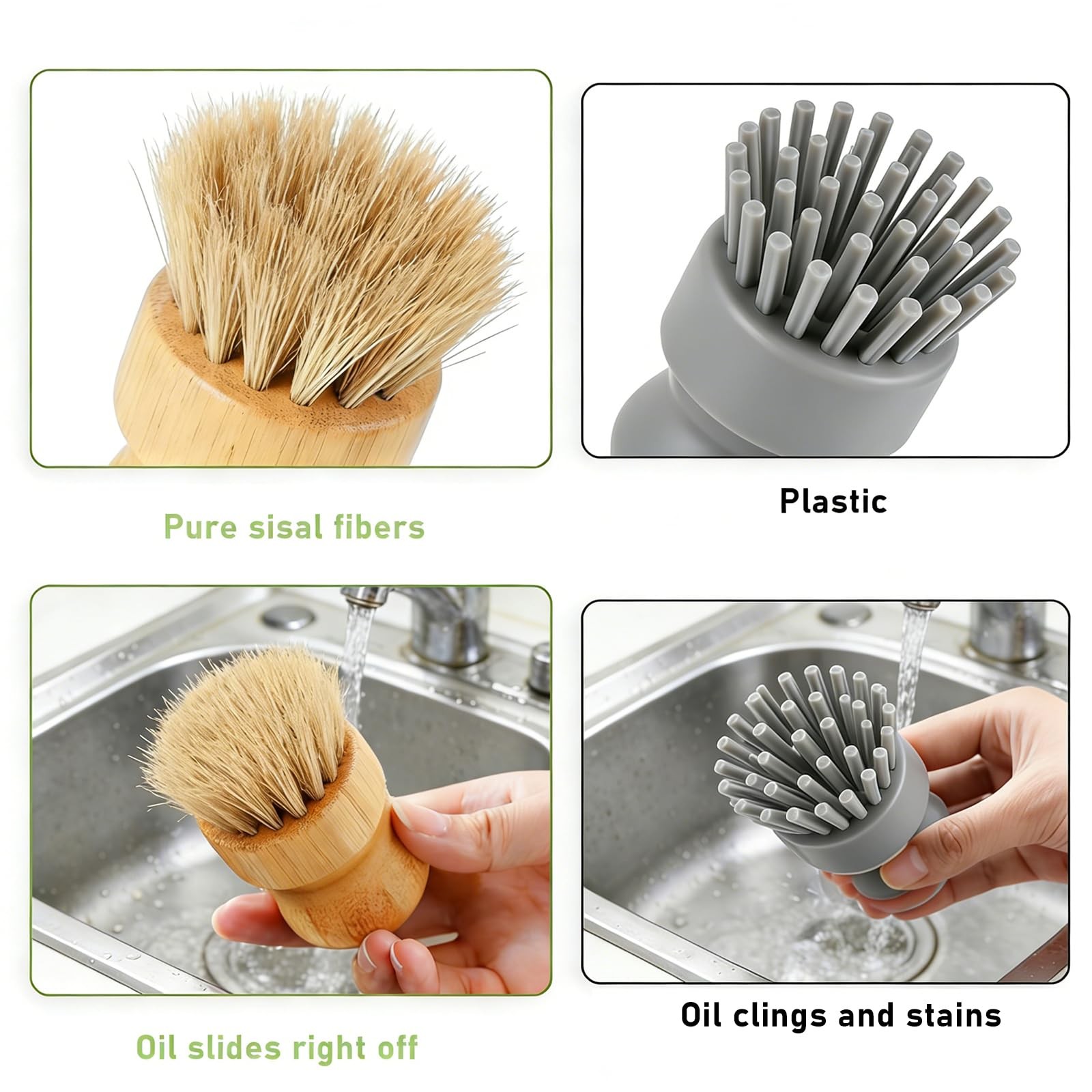 Dish Brush Set with Holder, Natural Kitchen Dish Scrub Brushes with Drain Rac…