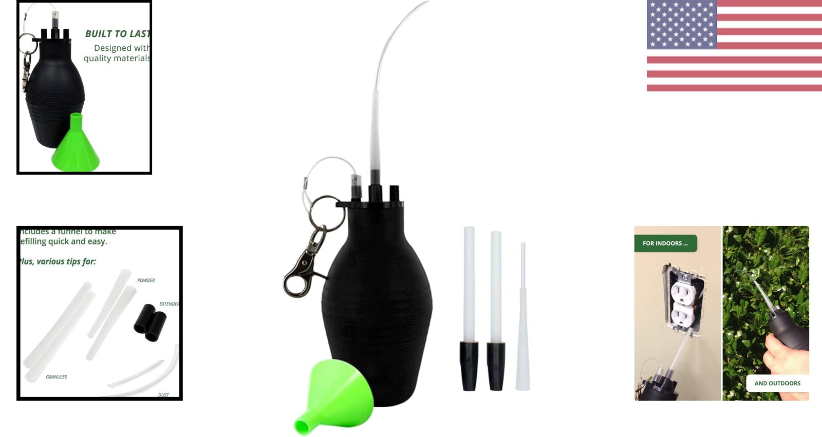 Durable Diatomaceous Earth Powder Sprayer with Flexible Tips and Silicone Bulb