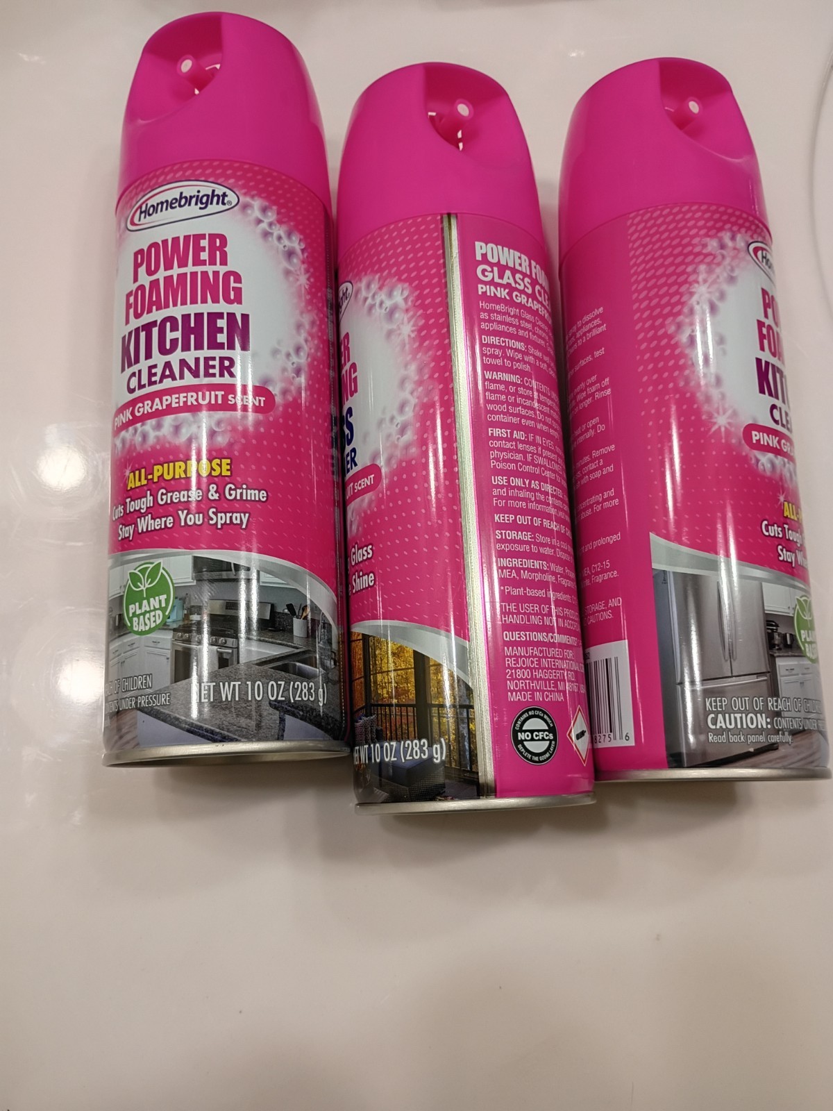 Homebright Power Foaming Kitchen & Glass Cleaner Pink Grapefruit Aerosol 3 Pack