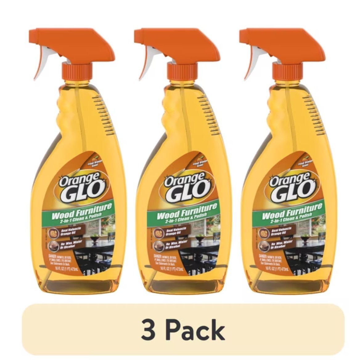 Orange Glo Wood Furniture 2-in-1 Clean & Polish Spray, 16 oz Pack of 3