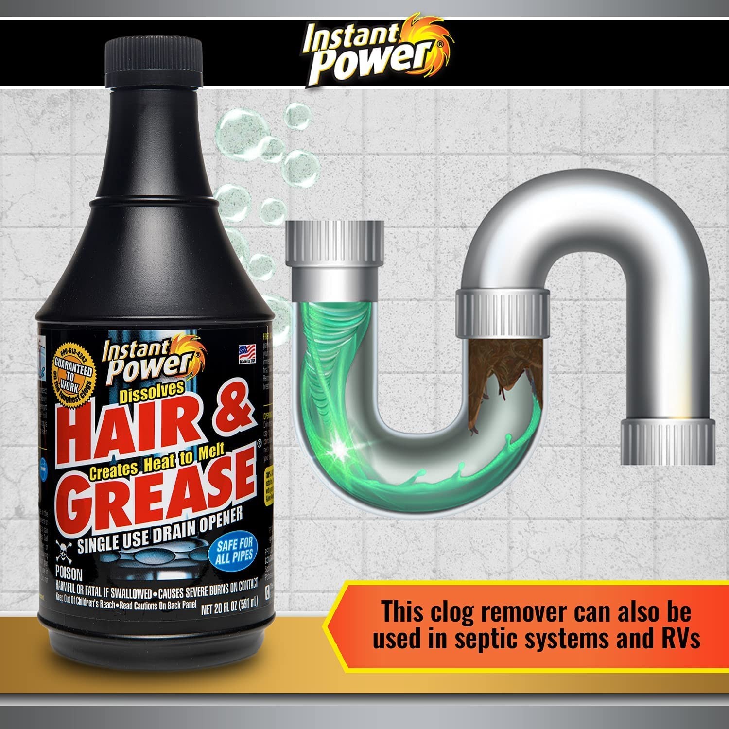 Instant Power 20 Oz Drain Opener Liquid 6 Pack Strongest Non Acid Formula