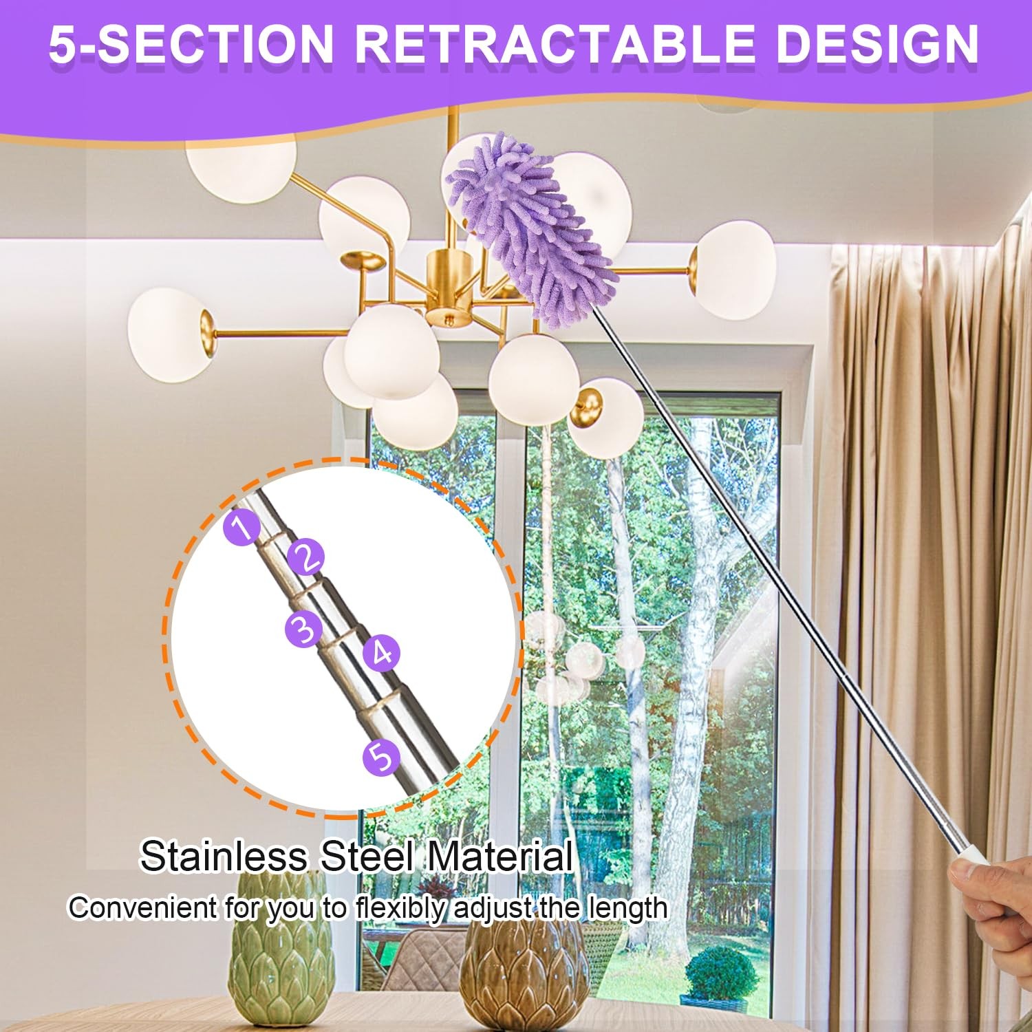 2Pcs Mini Duster for Cleaning, Microfiber Duster with Extendable Pole, Washab…