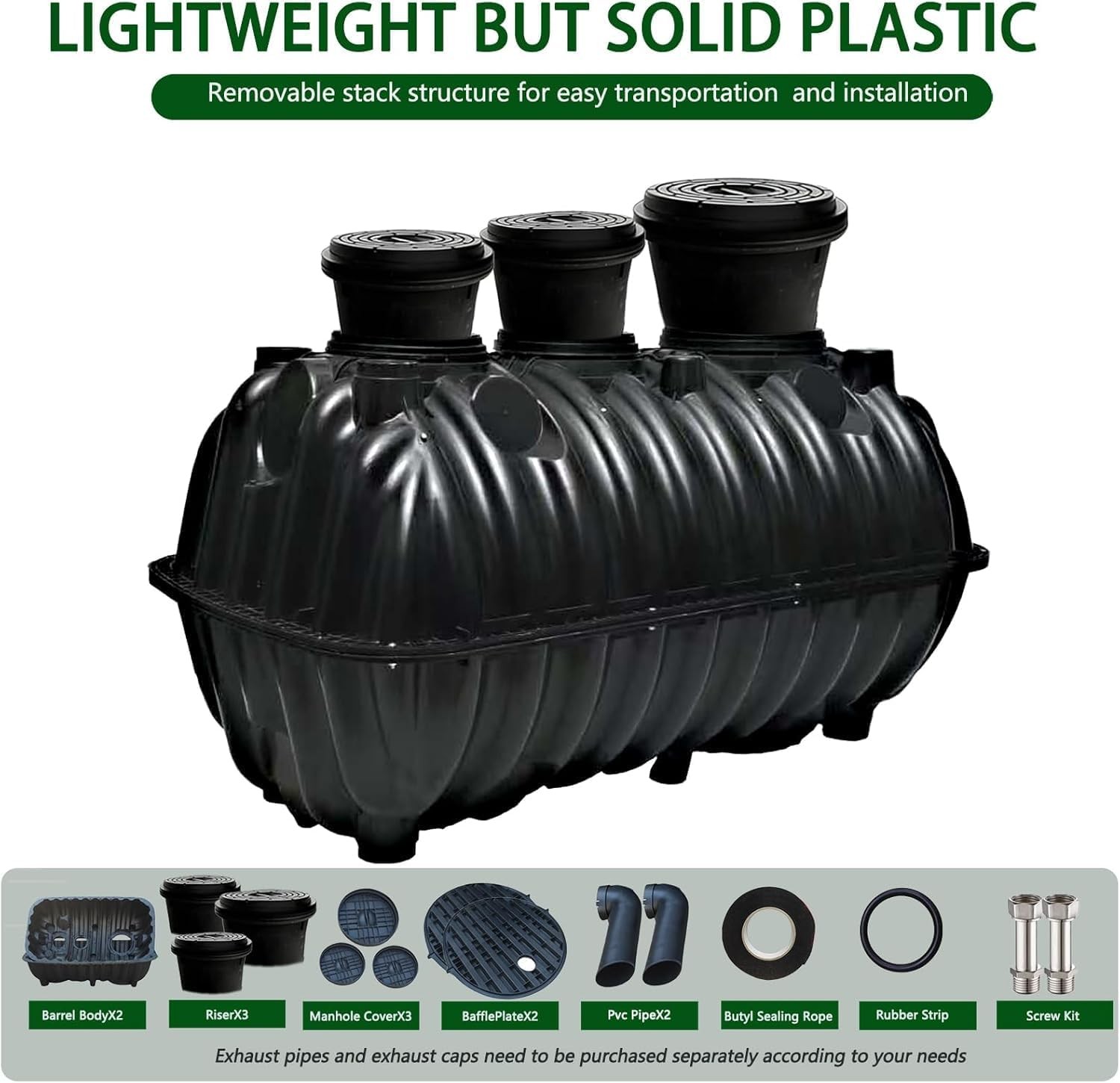 Large Underground Septic Tank Kit -68.3X38.8X36.2In Plastic Septic Tank System,