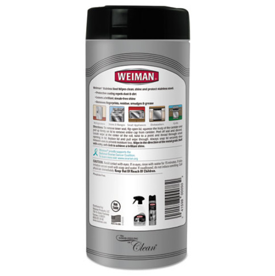 Weiman Stainless Steel Wipes 30 Count Canister Cleaning Polishing Wipes New