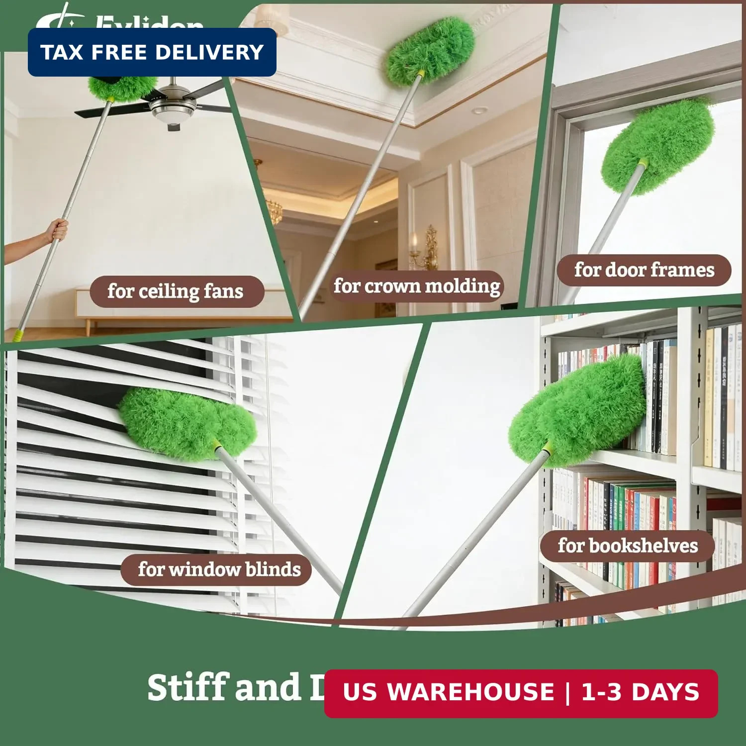 Eyliden 68″ Adjustable Ceiling Fan Duster – 360° Dual-Sided Microfiber | 0.75 lb