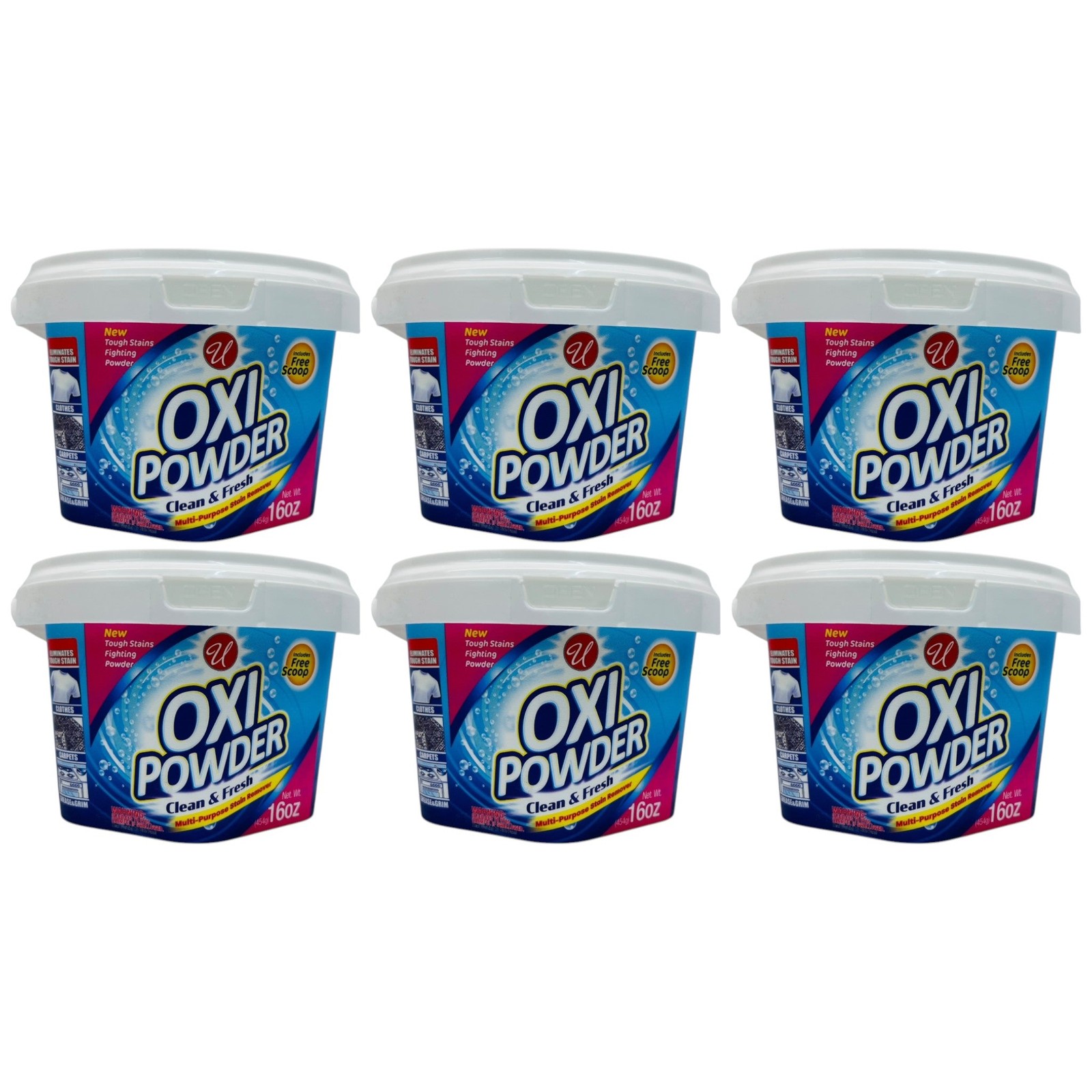 Oxi Powder Multi-Purpose Stain Remover – Clean & Fresh, 16oz (397g) (Pack of 6)