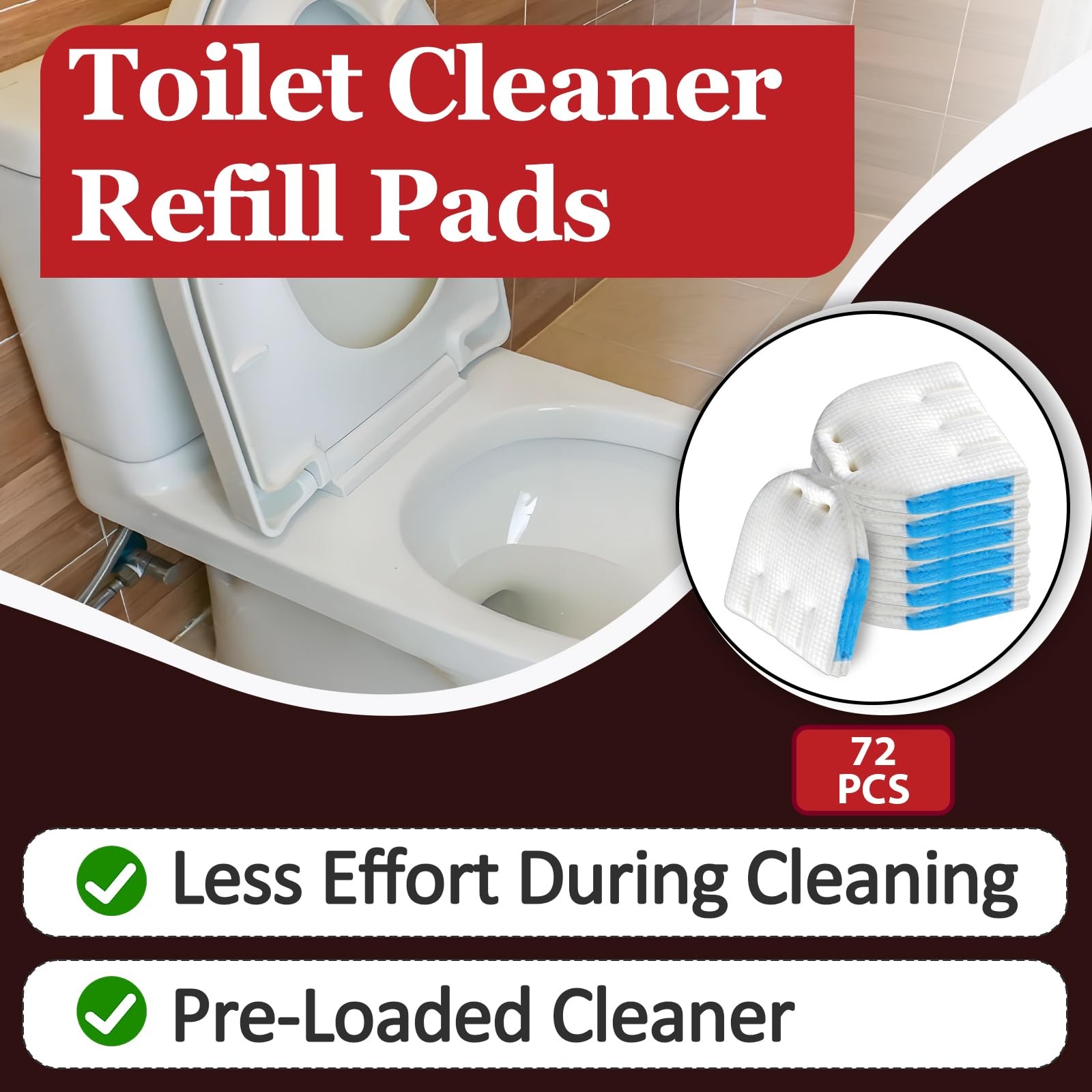 72 Pcs Flushable Toilet Brush Refill Pads, Disposable Toilet Cleaner with Odo…