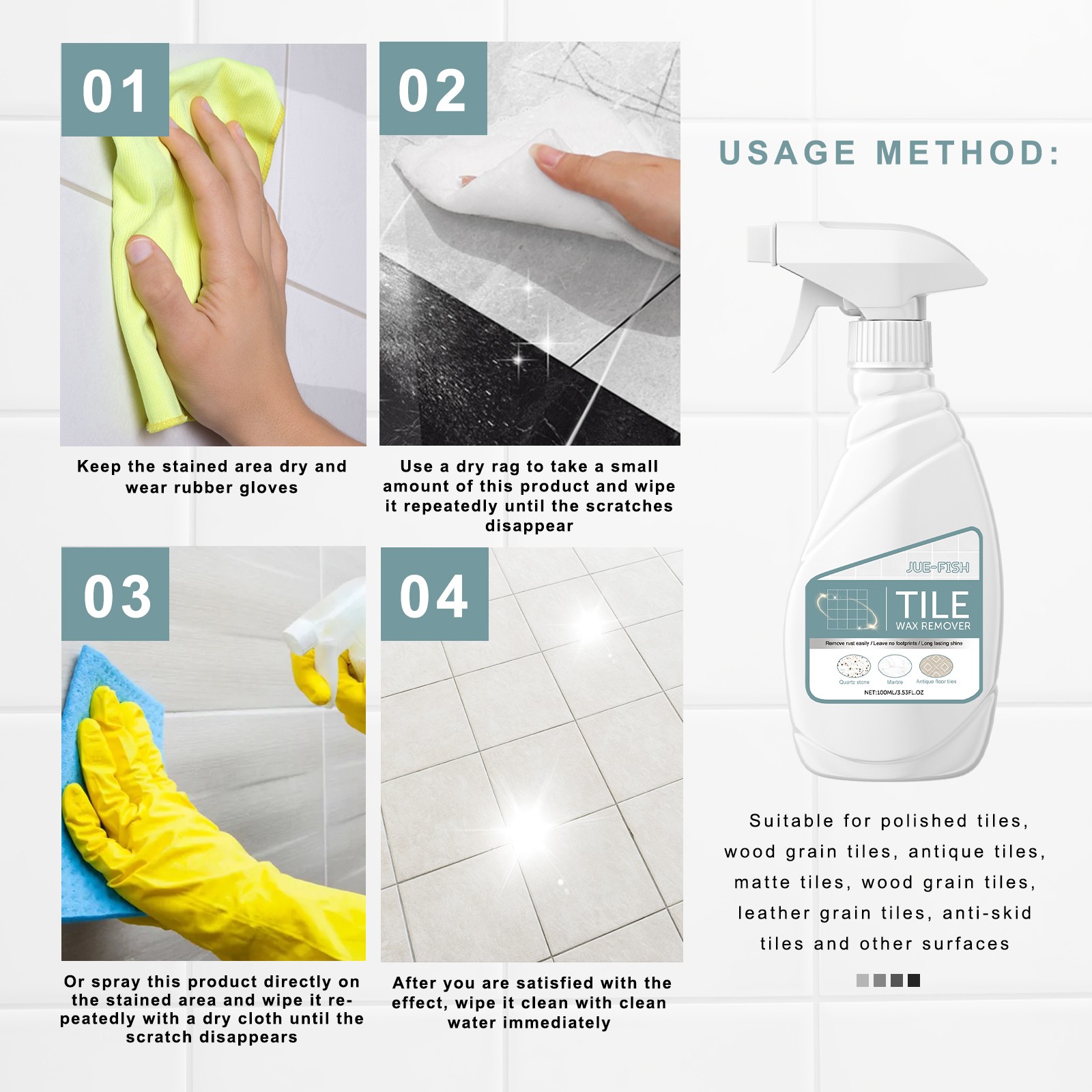 Tile & Stone Cleaner Polish for Quartz Ceramic Surface Scratch Repair 100ml