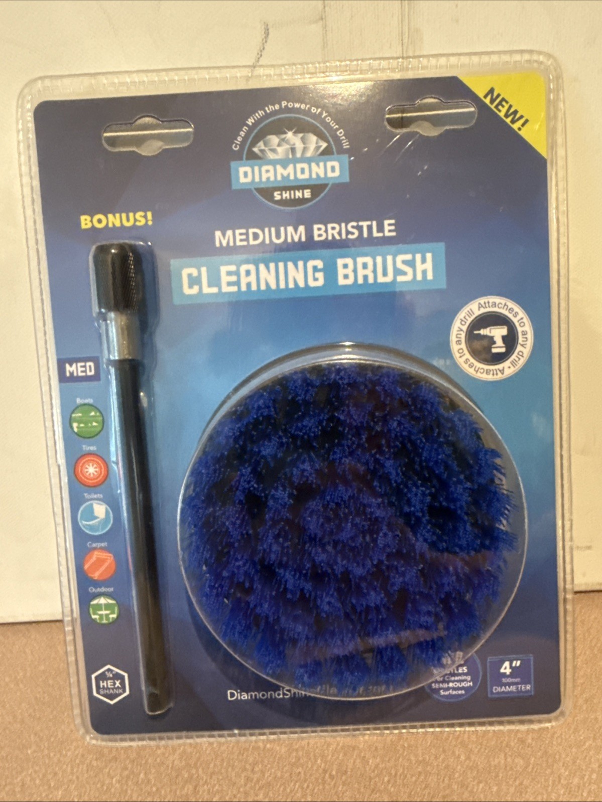 Diamond Shine 3.5″ Inch Corner Drill Brush for Scrubbing and Cleaning w/ 6″ Ext