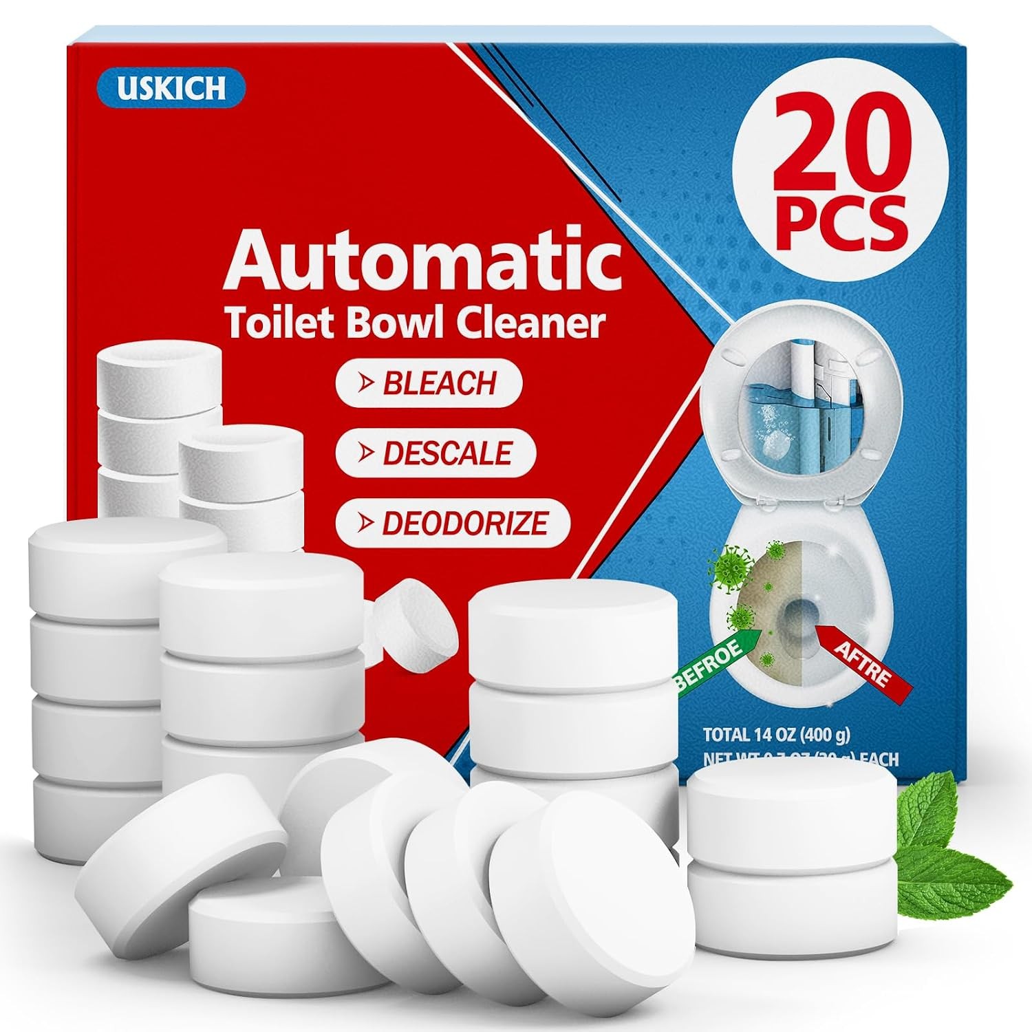 20 Pack White Automatic Toilet Tank Cleaners Long Lasting Toilet Bowl Cleaner