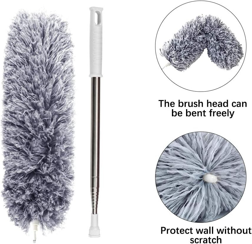 Extendable Gray Dust Removal Tool 30 To 100 Inches Bendable Duster Head
