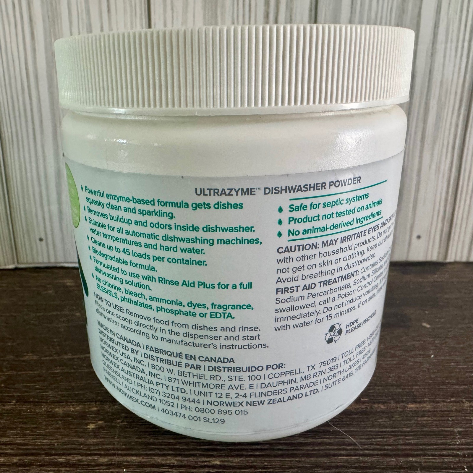 Norwex Ultrazyme Dishwasher Powder 450g 15.87 oz Enzyme Based Cleaning 45 Loads
