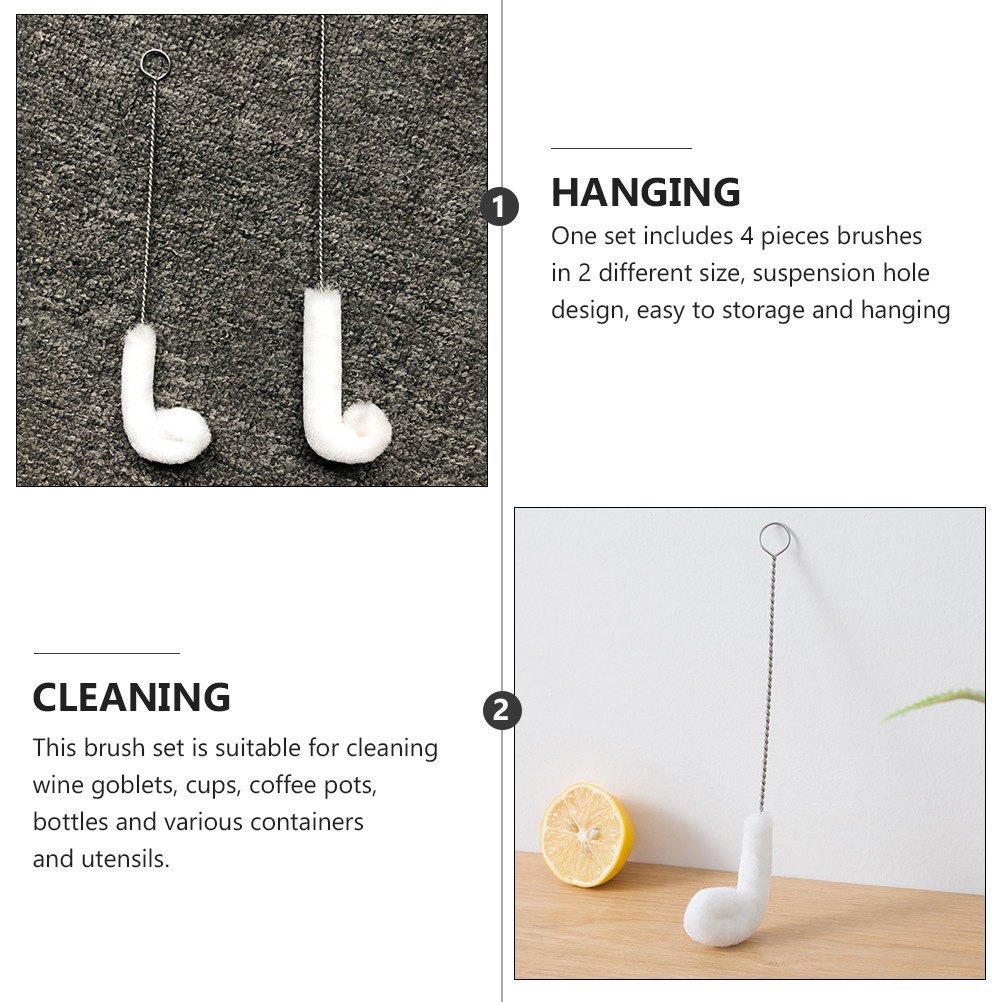 4Pcs Durable Flexible Cleaning Bottle Brushes Home Use Cup Scrubbing Tool Set